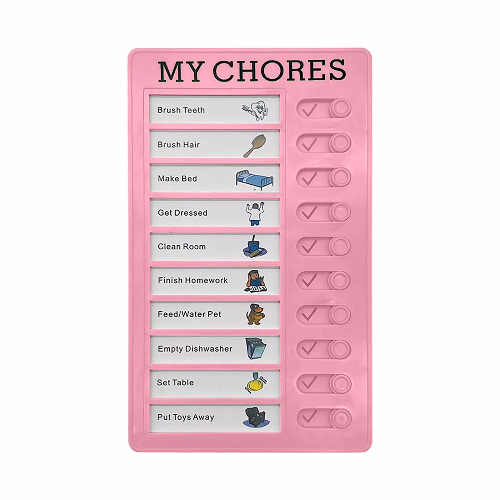 Yeuimy Plastic Checklist Board,Chore Chart,Sliding Routine Chart,Detachable Cardstock to Do List,Magnetic Whiteboard Checklist Board for Home Routine Planning,1PC (Pink)