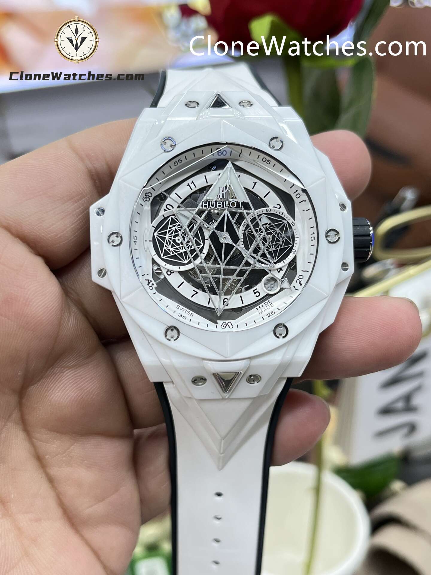 Hublot Super Clone Watches 1:1 Big Bang Unico Sang Bleu II White Ceramic 45MM 418.HX.2001.RX.MXM21
