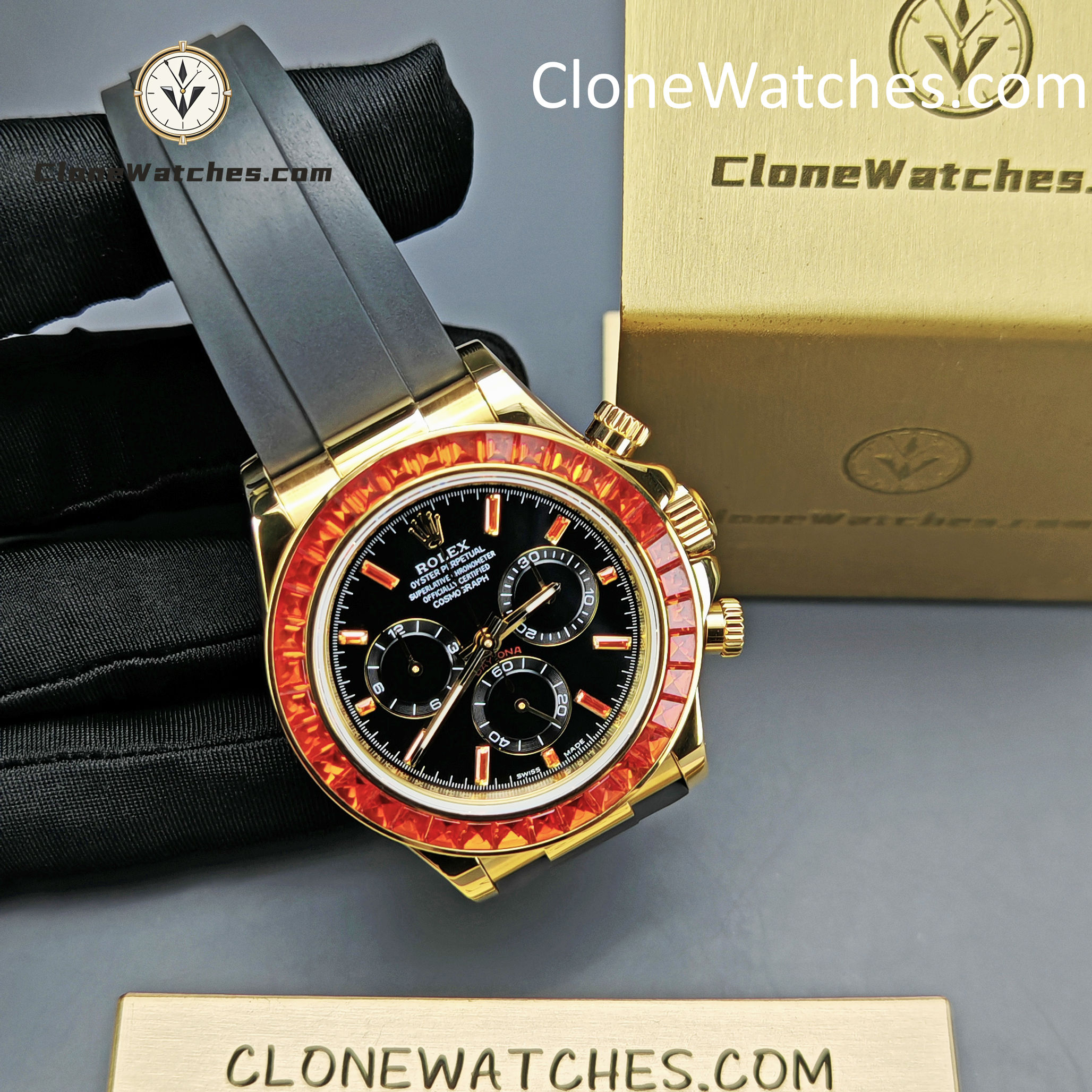 Modified Super Clone Watches 1:1 Rolex Daytona 18K Gold Diamond Bezel 4130 Movement