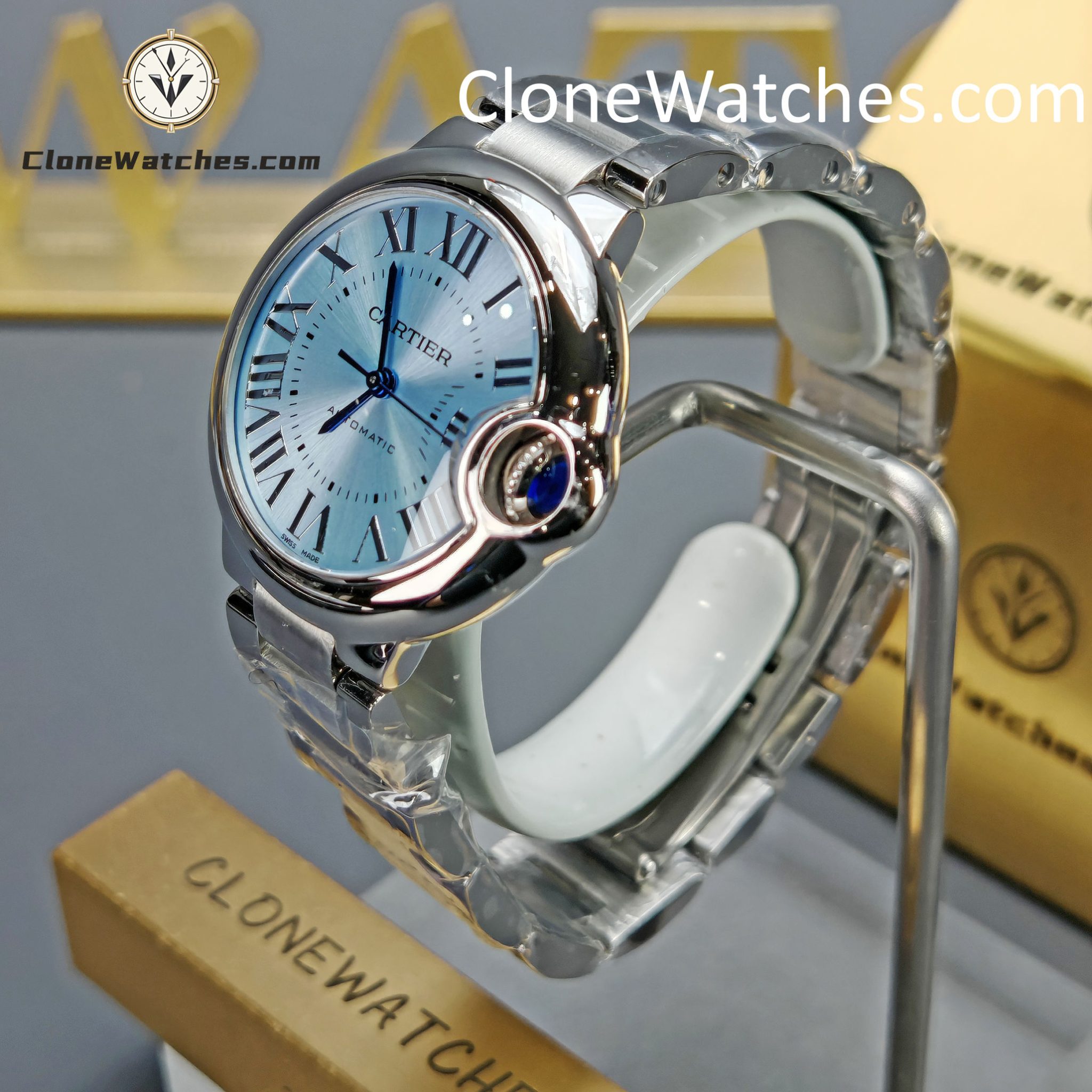 Cartier Super Clone Watches 1:1 Ballon Bleu de WSBB0062 Blue Dial Roman Scale 33mm