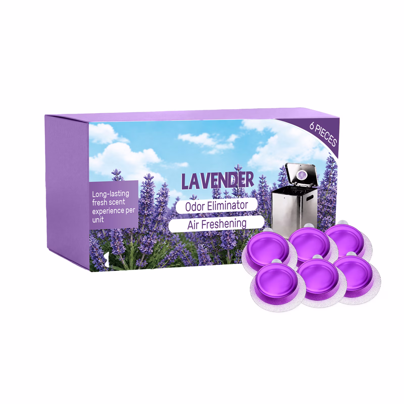 Trash Can Deodorizer, Lavender Scent Stick-On Gel Air Freshener, Long Lasting Odor Absorber for Kitchen Garbage Bin, Bathroom, Diaper Pail, Closet, 6pcs