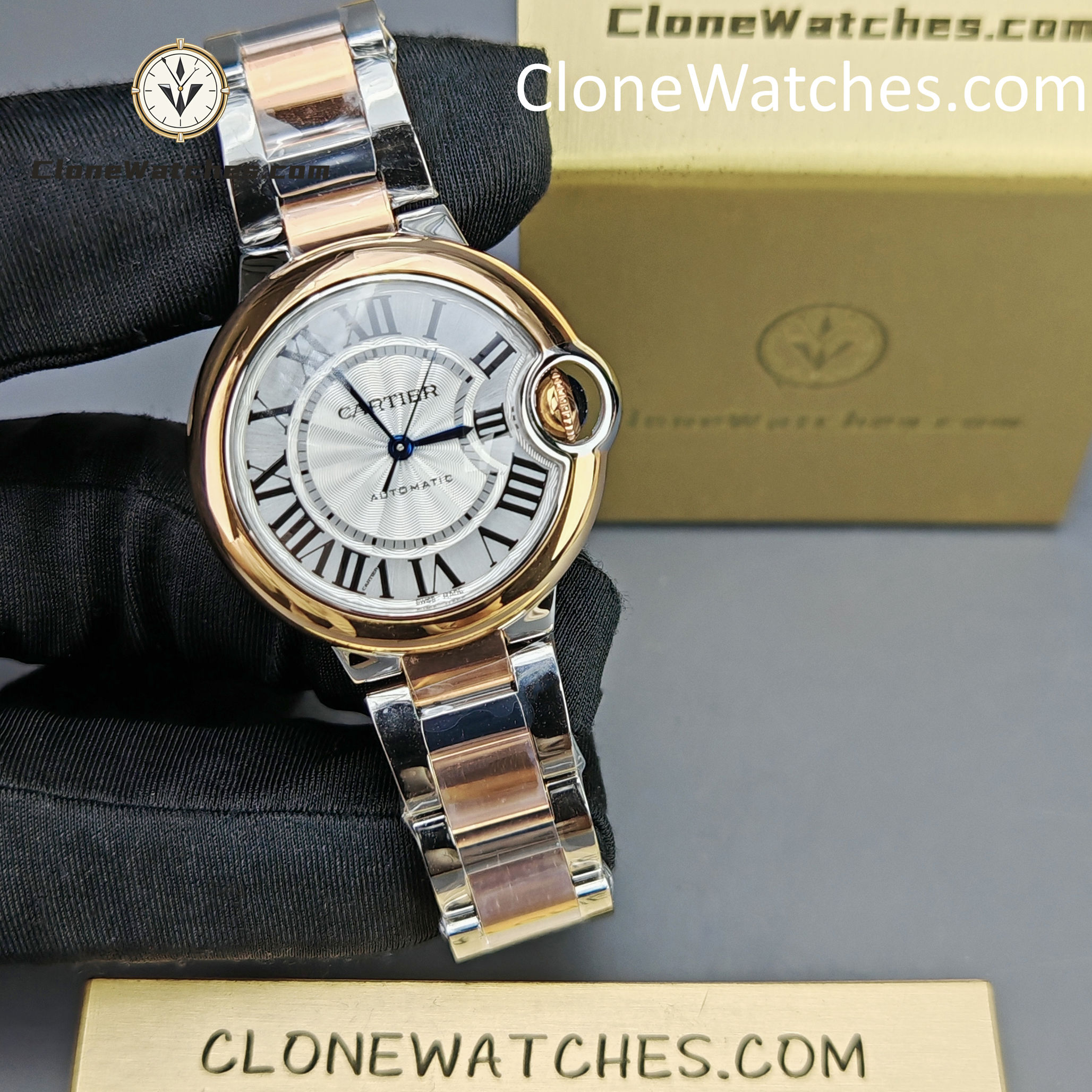 Cartier Super Clone Watches 1:1 Ballon Bleu de W2BB0037 Silver Dial Gold Bezel 33mm