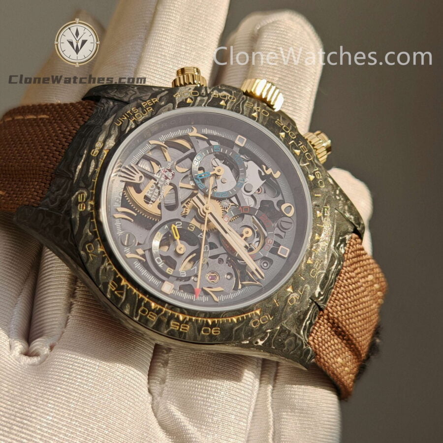 Rolex Super Clone Watches 1:1 Skeleton Daytona Carbon Case DIW Lightweight 4130 Movement