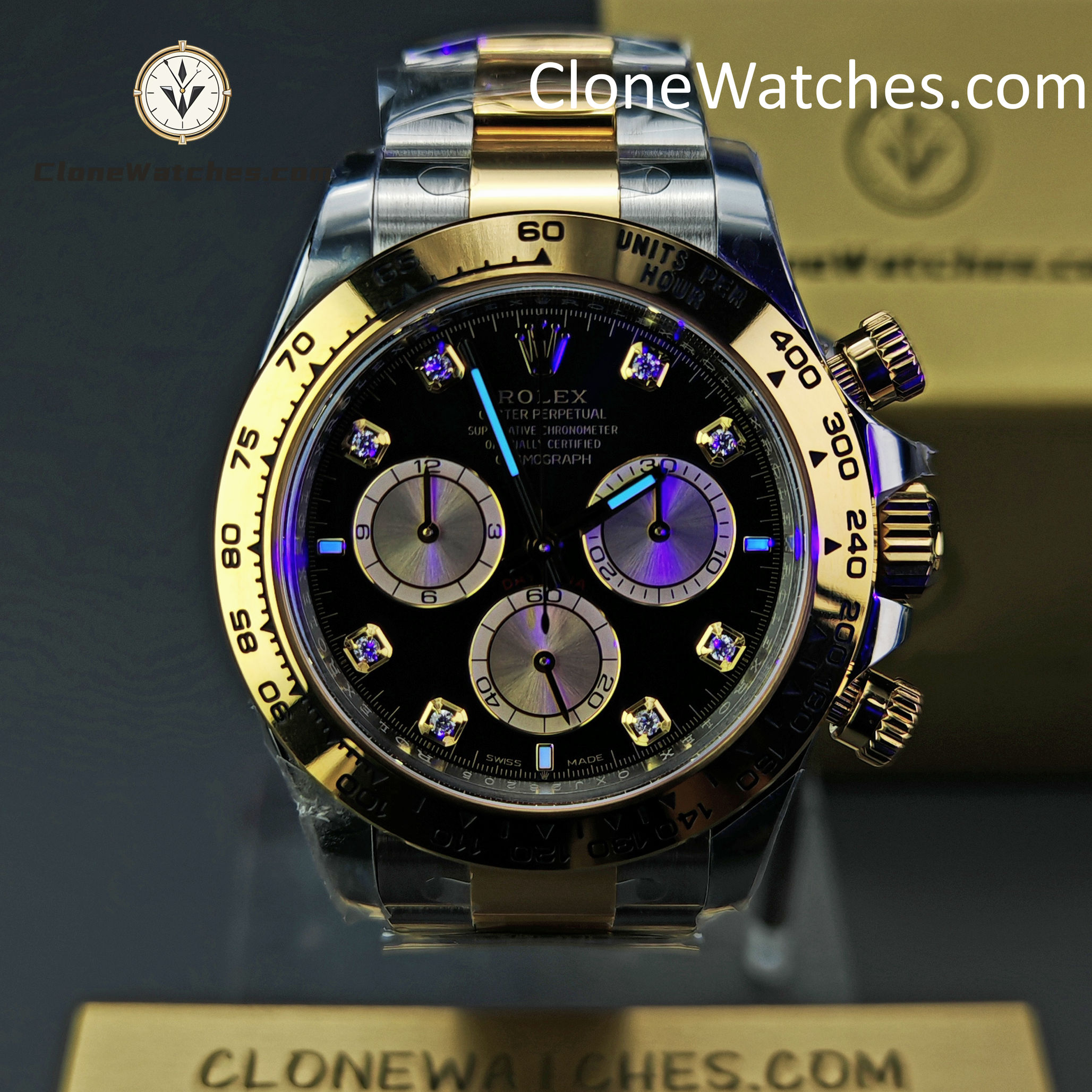 Rolex Super Clone Watches 1:1 Daytona 18K Gold Black Diamond Dial M126503-0002 4131 Movement