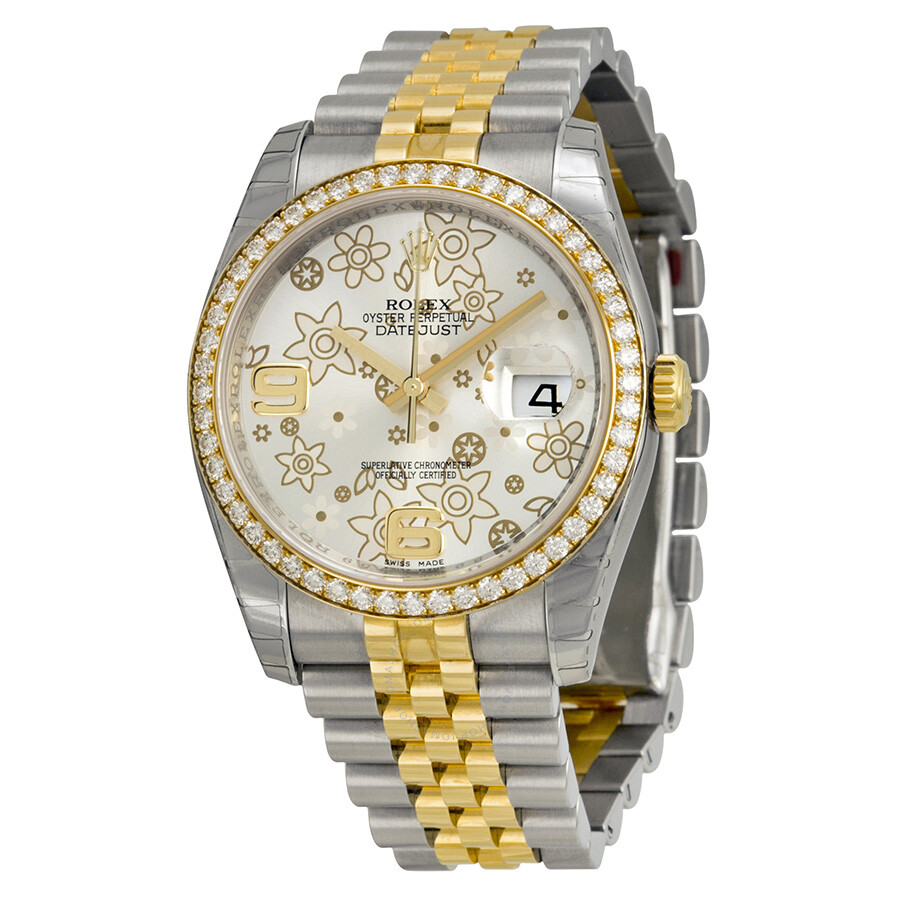 Rolex Oyster Perpetual Datejust 36 Silver Floral Dial Stainless Steel and 18K Yellow Gold Jubilee Bracelet Automatic Unisex Watch 116243SFAJ（Lifetime free warranty+90-days replacement service & Refund!.）