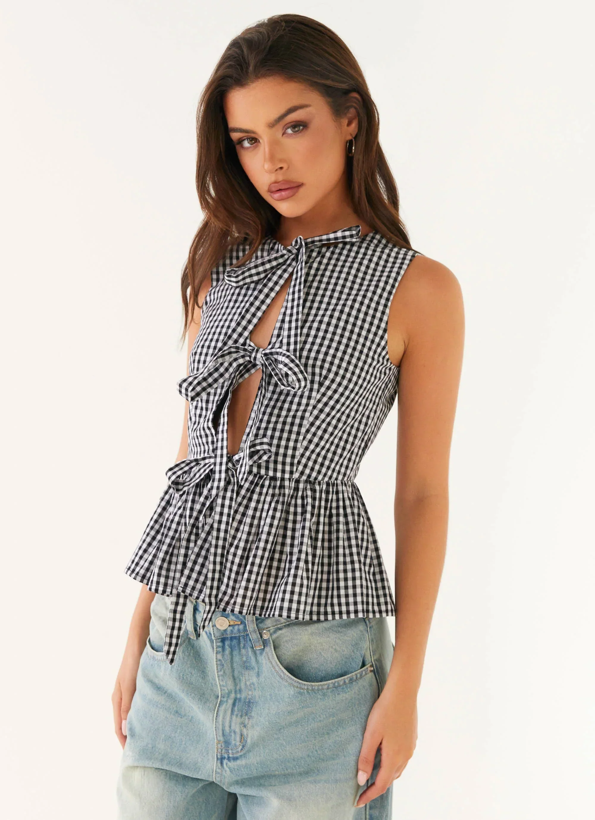 Cyrene Tie Top - Black Gingham
