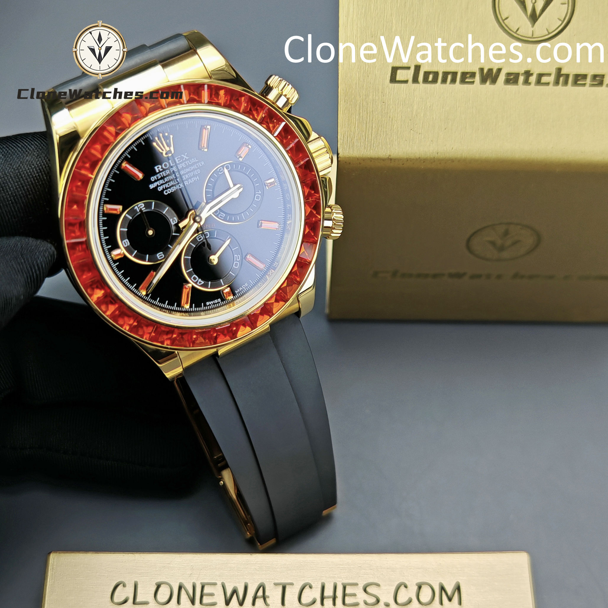 Modified Super Clone Watches 1:1 Rolex Daytona 18K Gold Diamond Bezel 4130 Movement