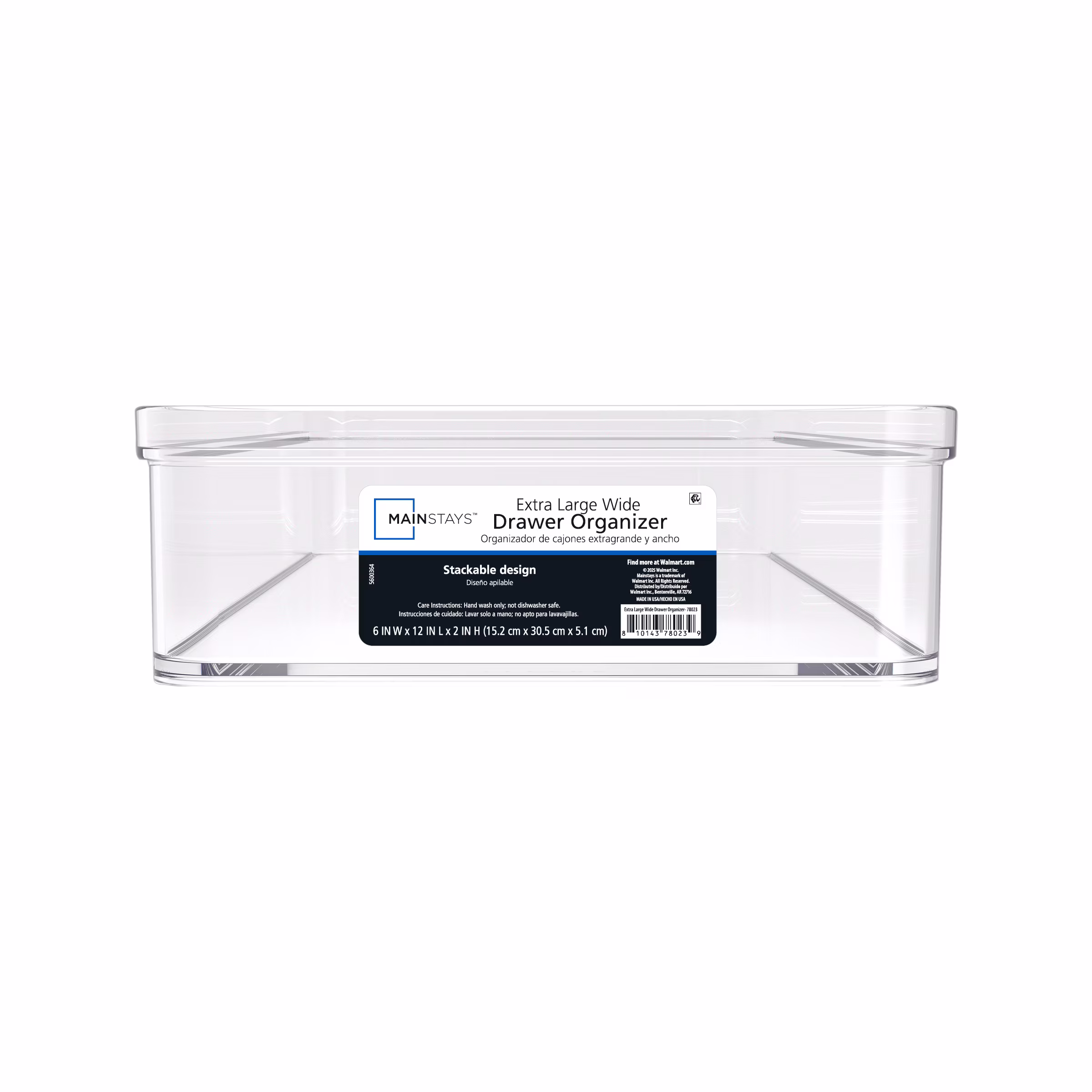 Mainstays Extra Large Wide Clear PET Plastic Organizer Tray, 12 in x 6 in x 2 in