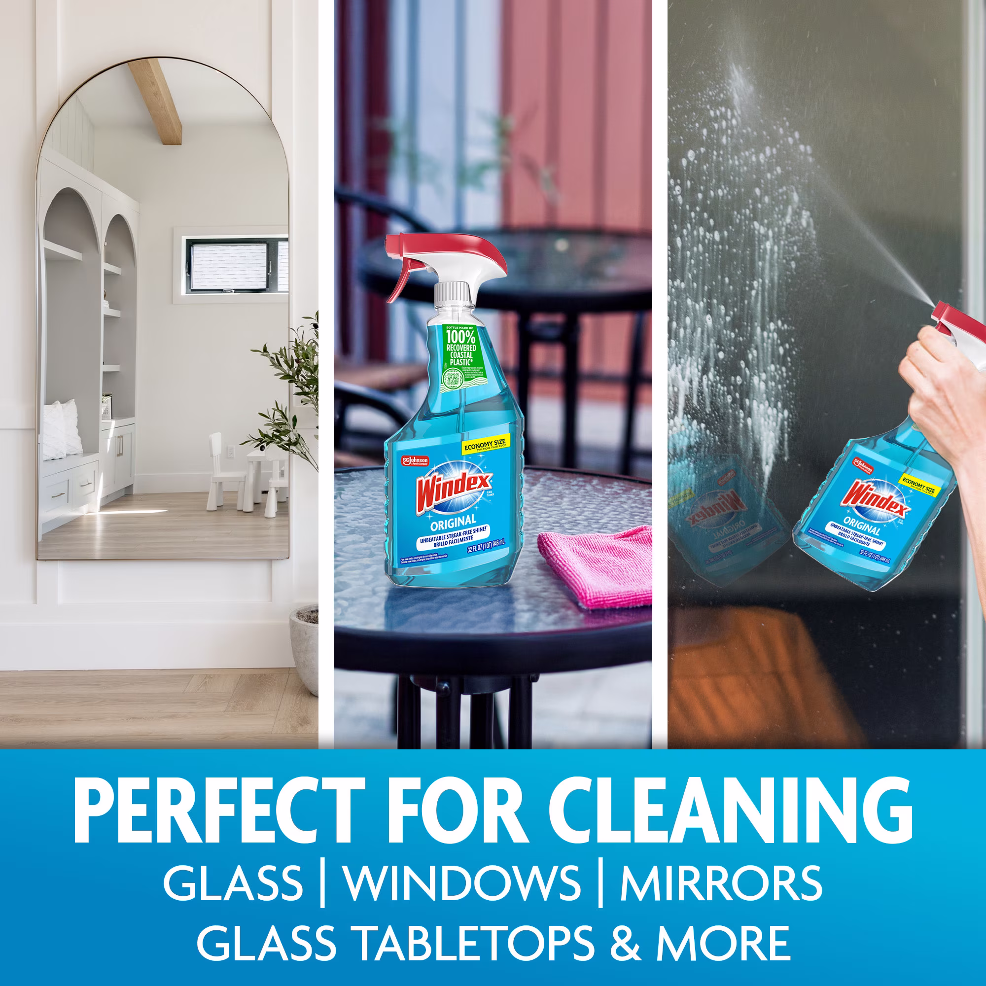 Windex Glass, Window, and Mirror Cleaner, Original Blue, Spray Bottle, 32 fl oz.
