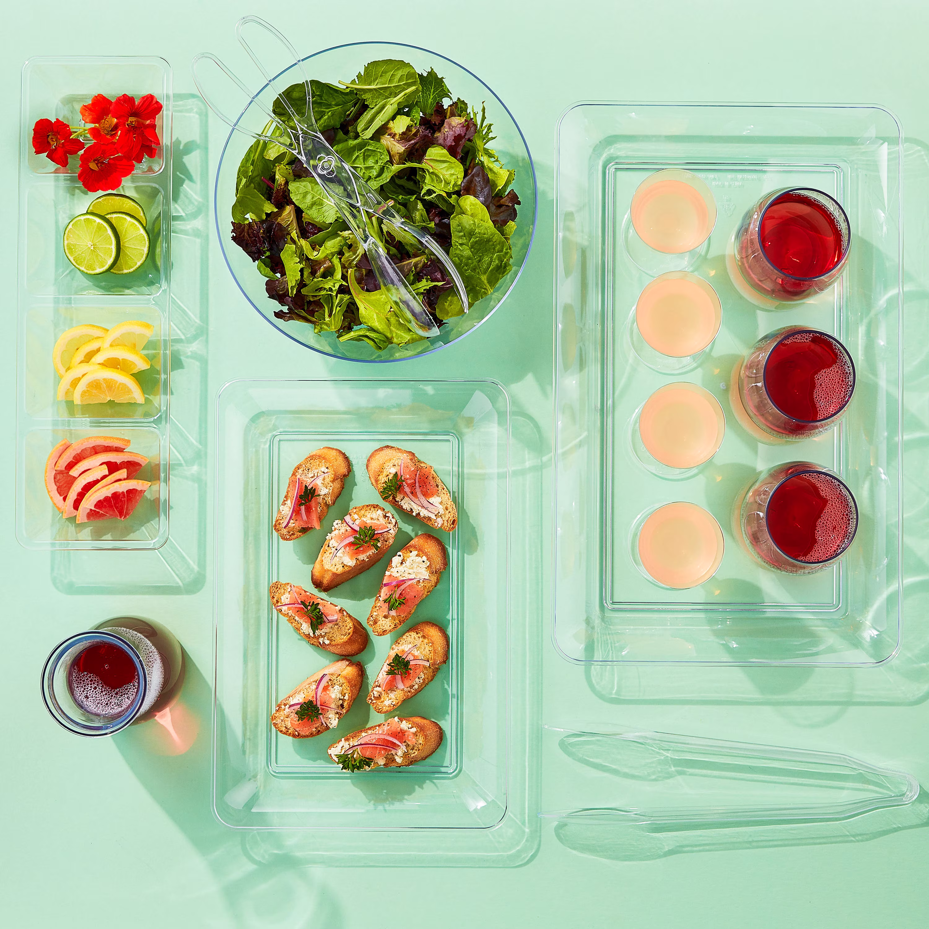 (3 pack) Way To Celebrate Clear Plastic Rectangular Compartment Serving Tray, 16 in