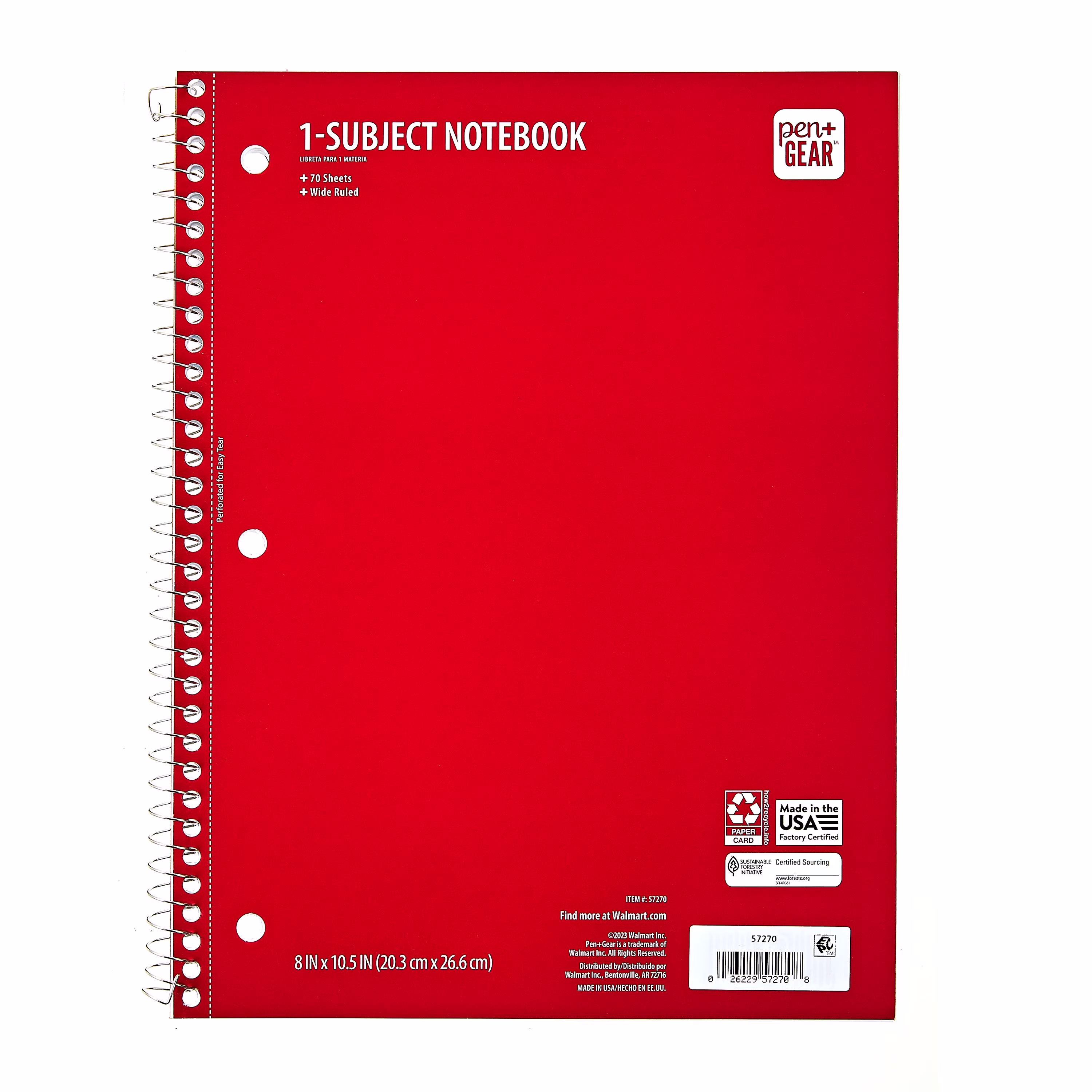 Pen+Gear College Ruled 1-Subject Notebook, 8 in x 10.5 in, Green, 70 Sheets