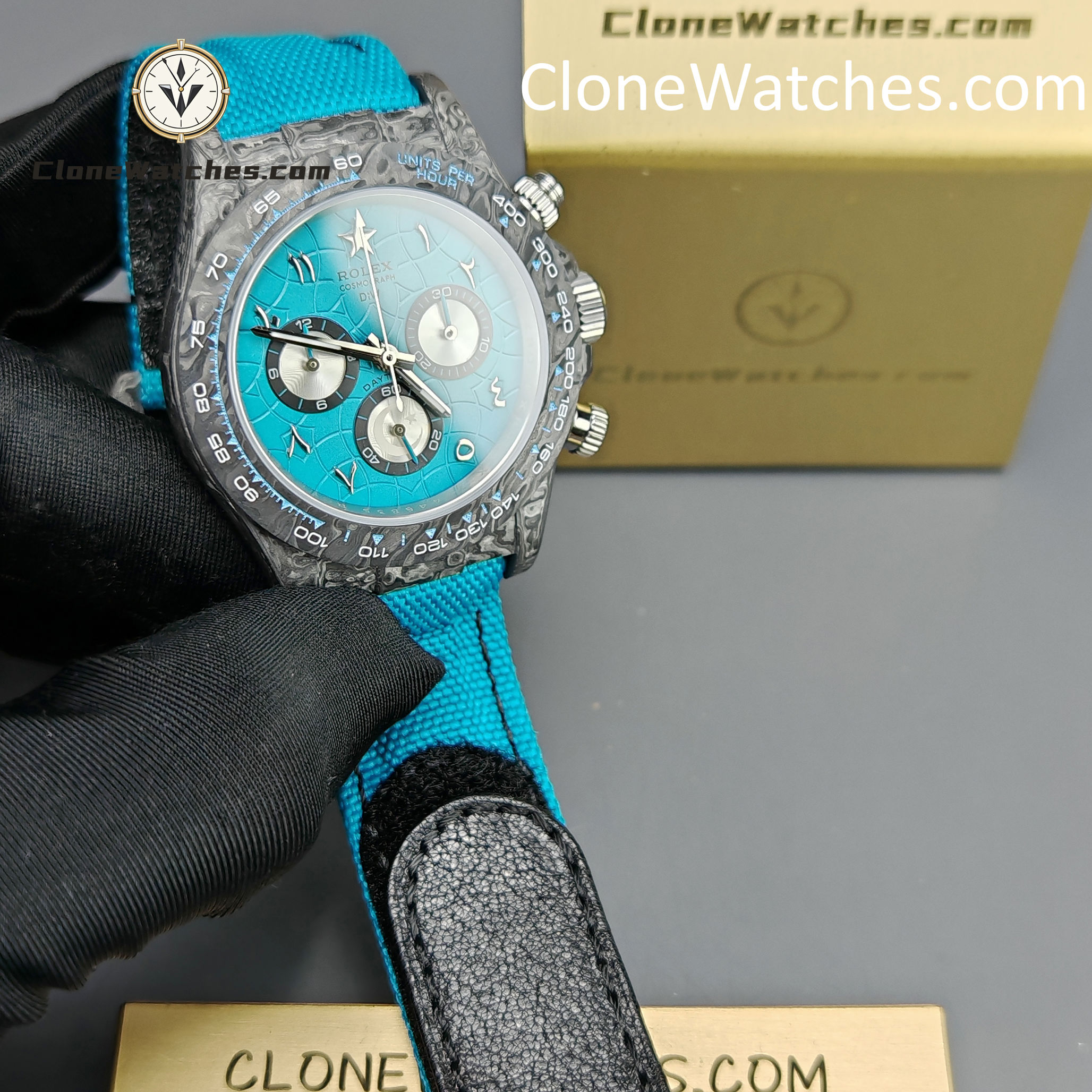 Modified Super Clone Watches 1:1 DIW Rolex Daytona Blue Dial 4130 Movement Blue Strap