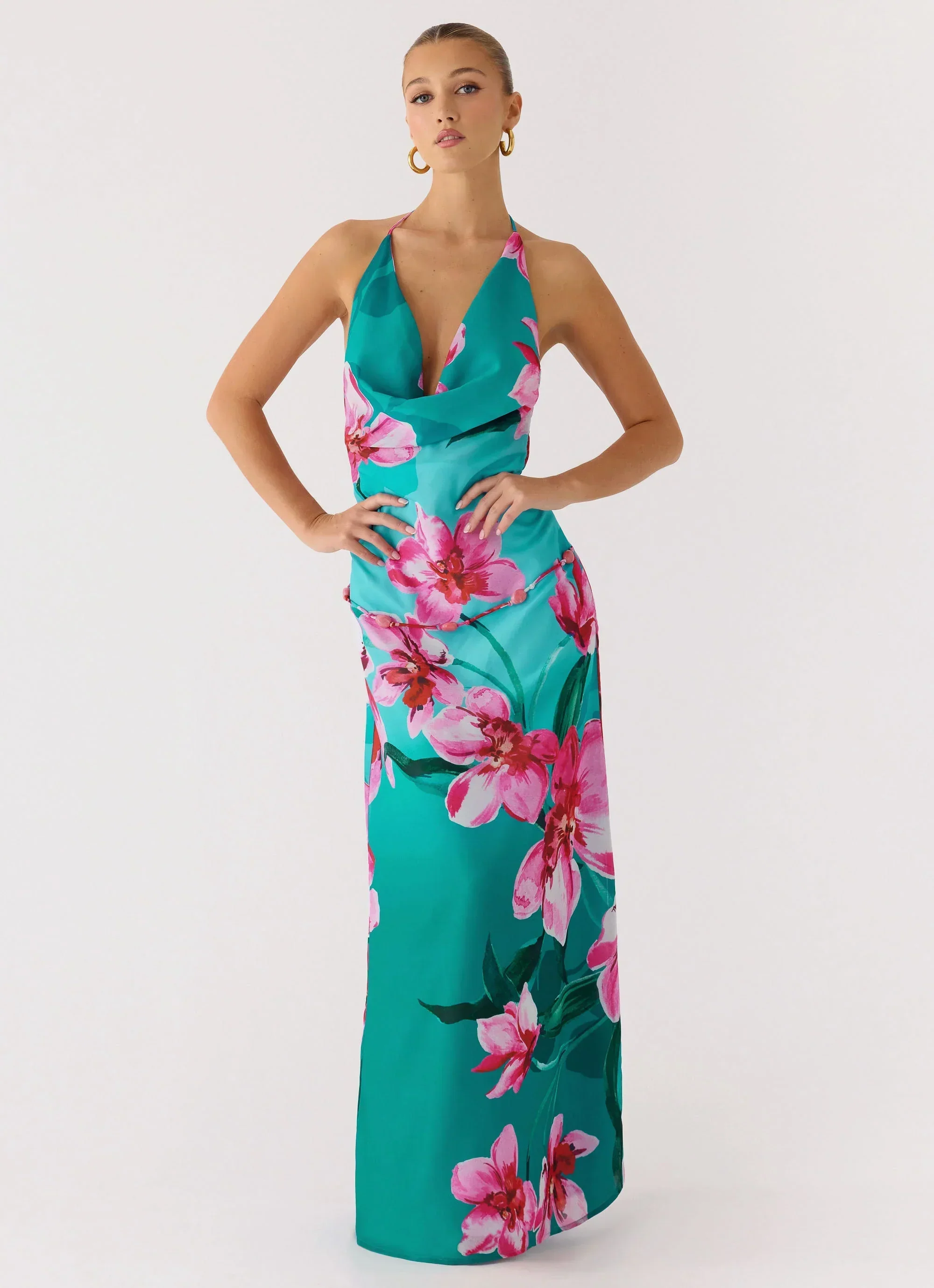 Yoon Beaded Cowl Maxi Dress - Petal Reef