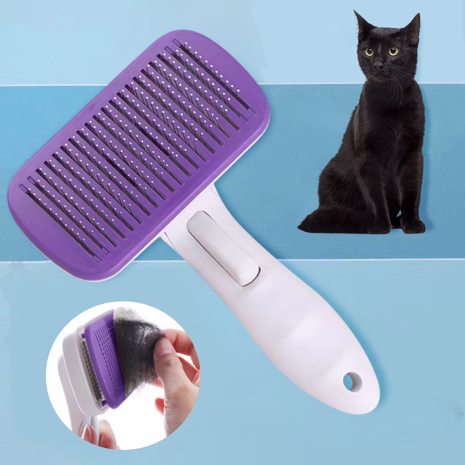 Self‑Cleaning Cat Brush for Shedding, Pet Brushes for Indoor Dogs Cats, Cat Brush for Long or Short Haired Cats, Cat Grooming Brush Cat Comb for Kitten Rabbit Massage, One‑Click Fur Release, Purple