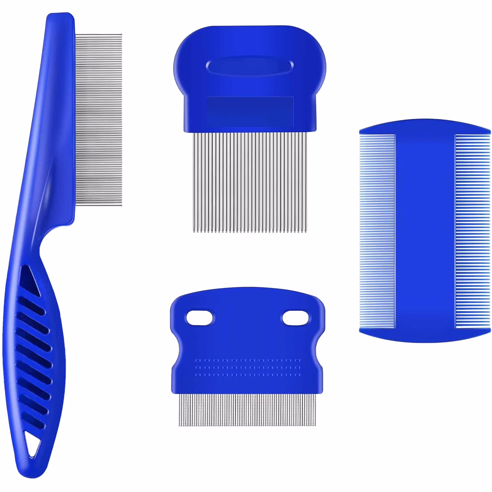 4-in-1 Pet Grooming Kit, Flea, Tear Stain, Deshedding & Fine Tooth Combs for Dogs, Cats, and Small Animals, Stainless Steel with Ergonomic Non-Slip Handles