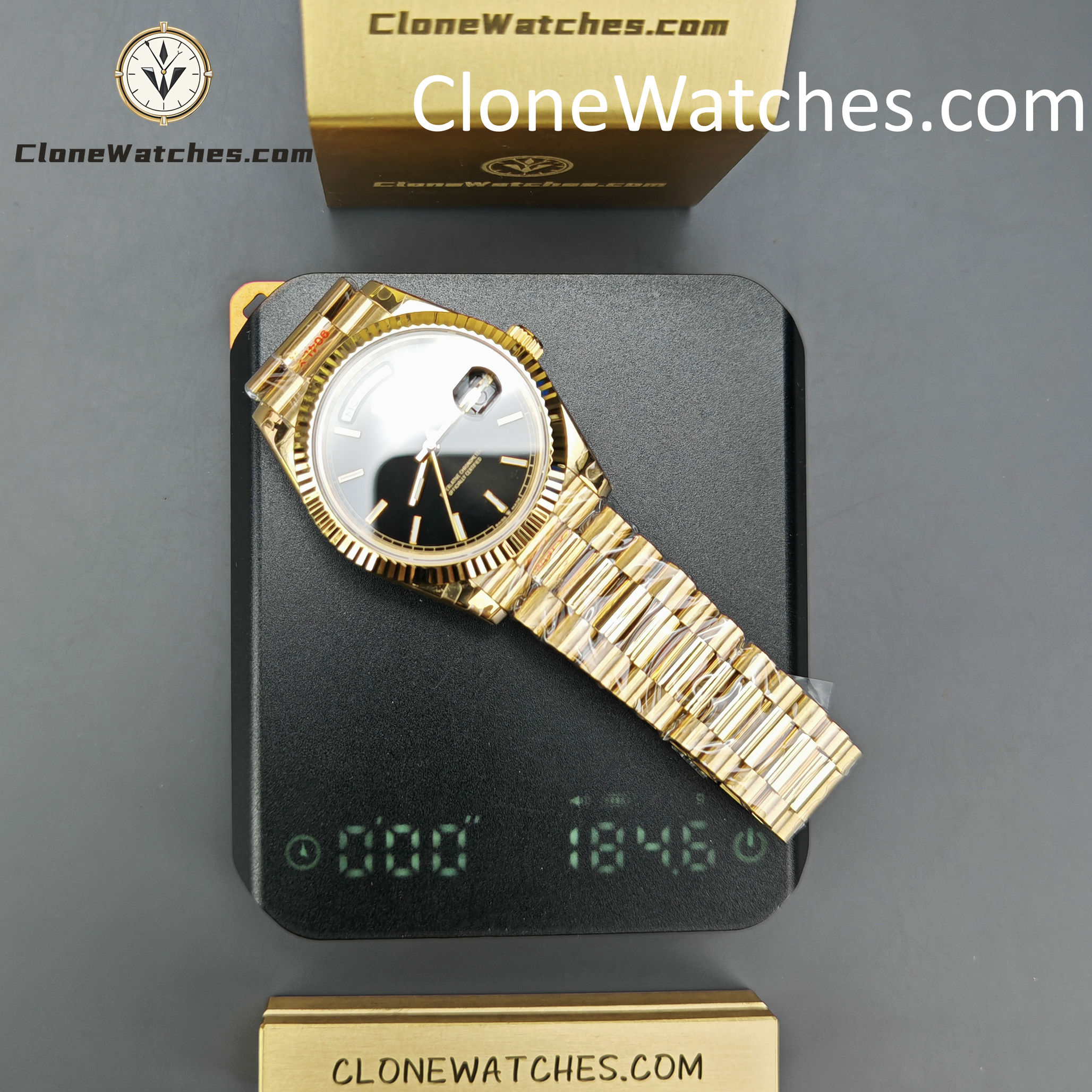 Rolex Super Clone Watches 1:1 Day Date 18K Gold Black Dial 40mm m228238-0067 3255 Movement