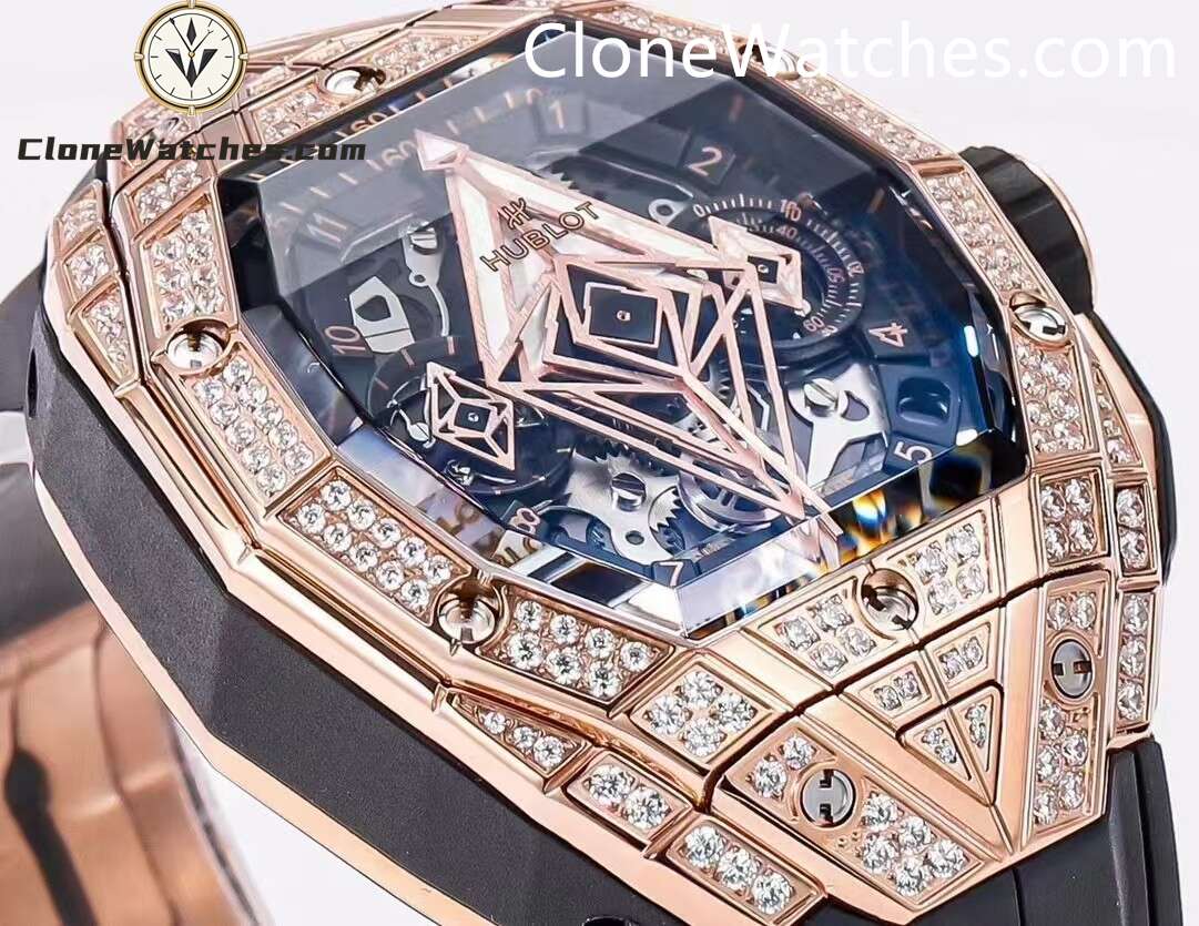 Hublot Super Clone Watches 1:1 Spirit of Big Bang Sang Bleu Rose Gold Pavé 648.OX.0108.RX.1604.MXM23