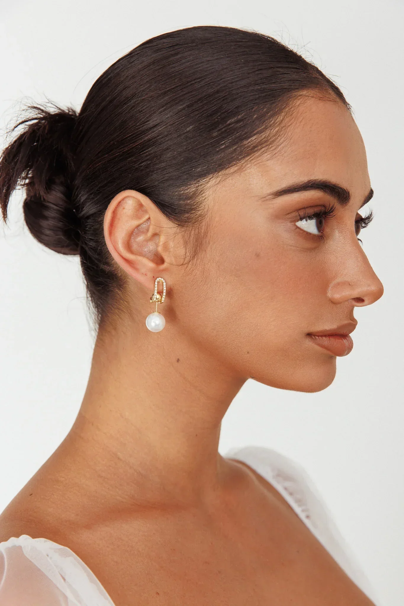 Maia Pearl Diamante Earrings Gold