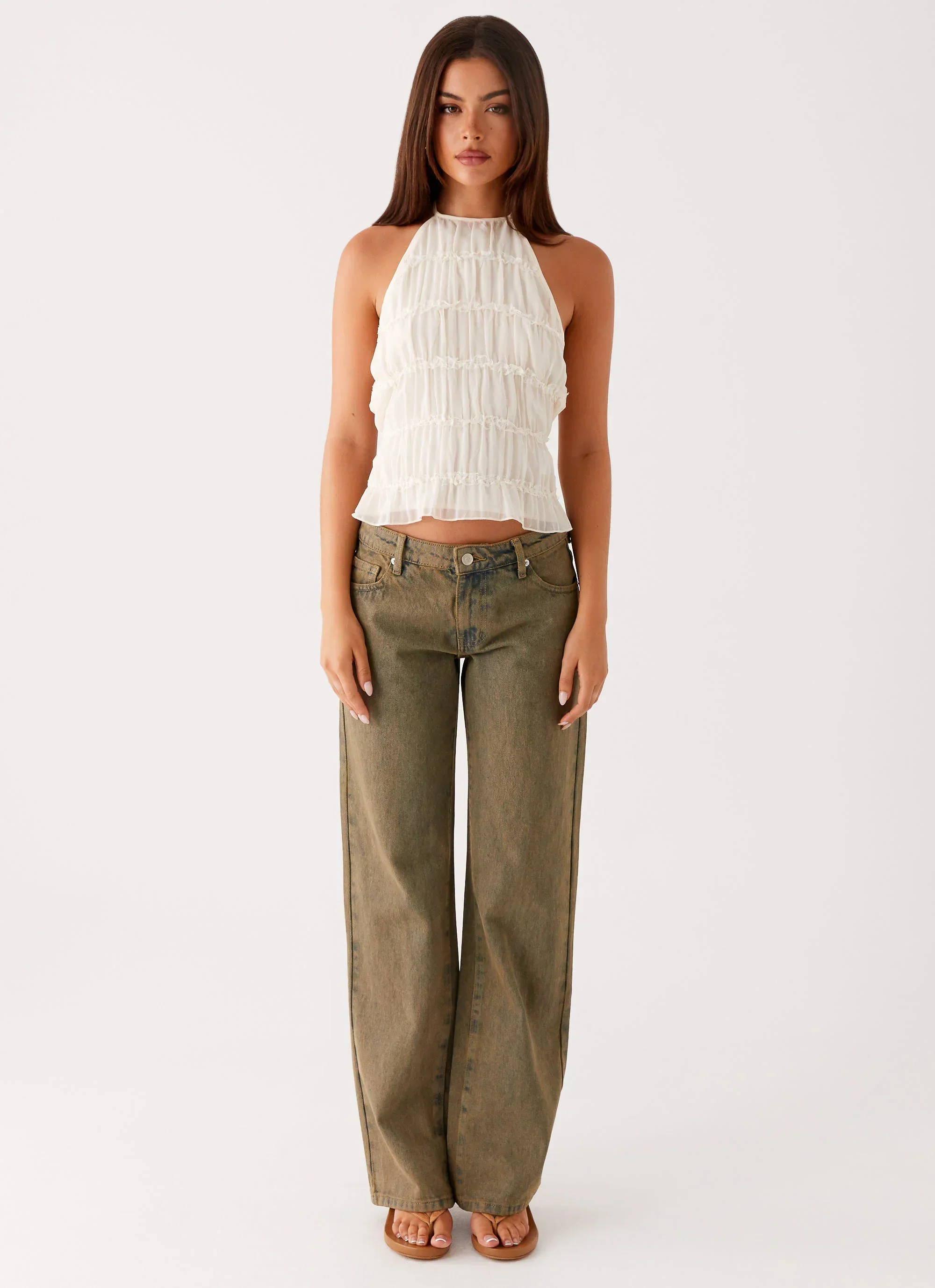 Jaiden Low Rise Denim Jeans - Brown Sand Wash