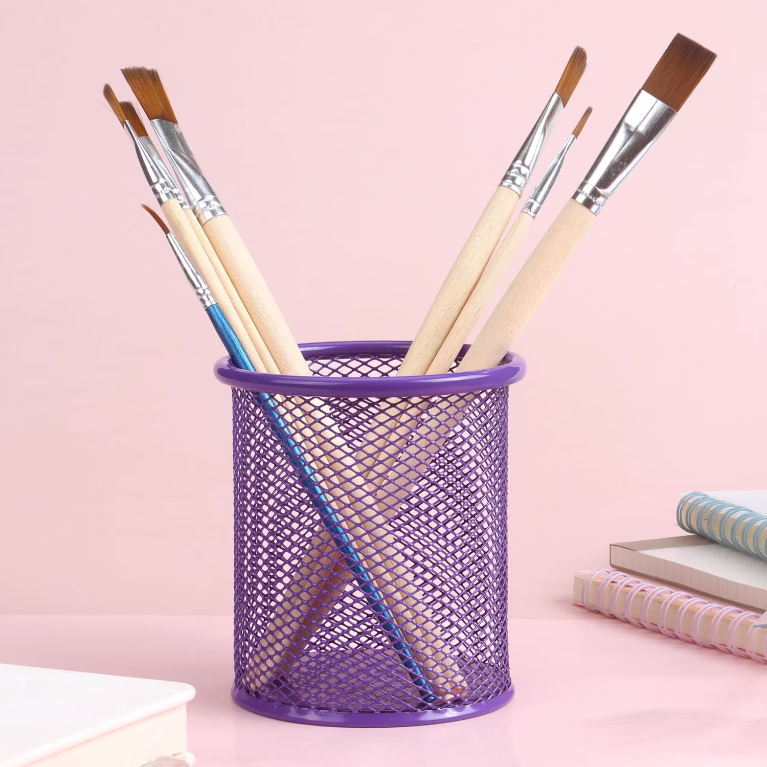 Pen Holder Cup for Desk, Wire Mesh Pencil Cup Holder Make Up Brush Holder, Office Pen Organizer