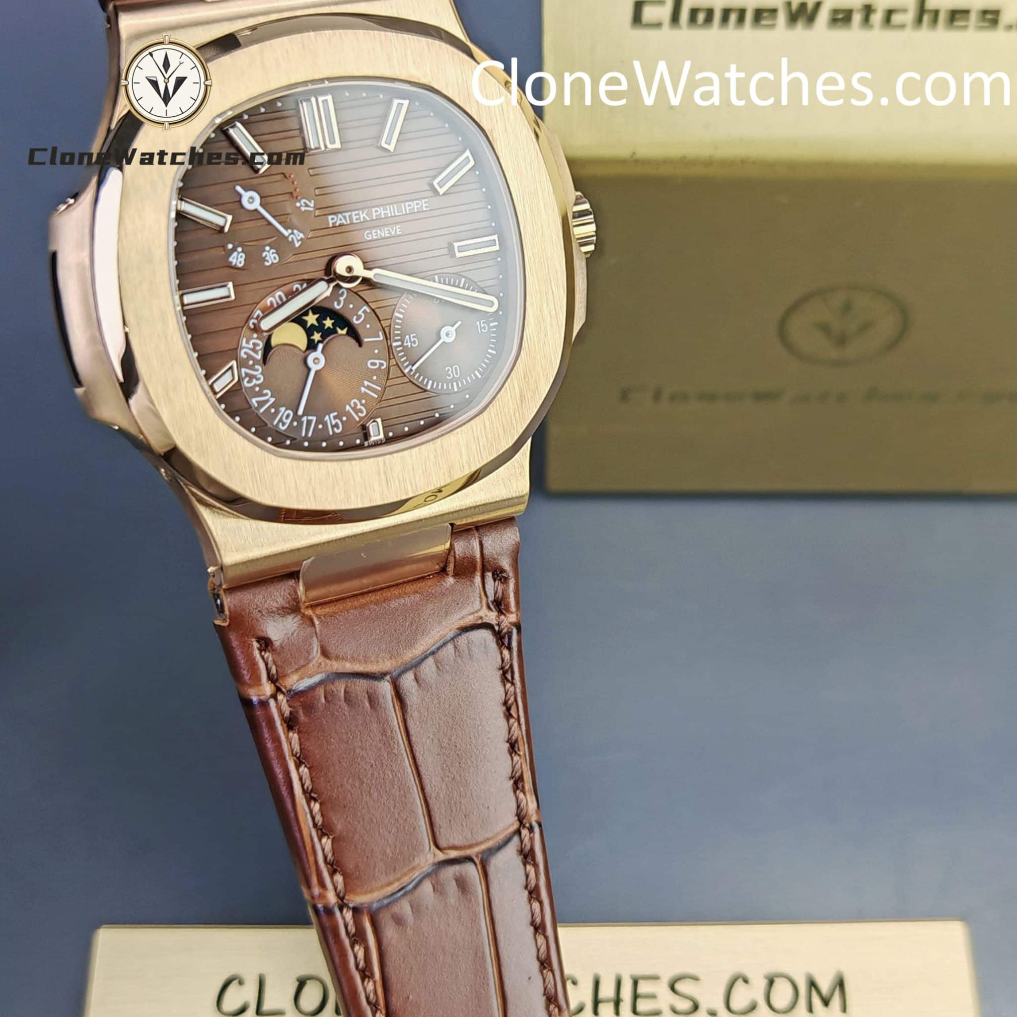 Patek Philippe Super Clone Watches 1:1 Nautilus 5712 Brown Dial Leather Strap