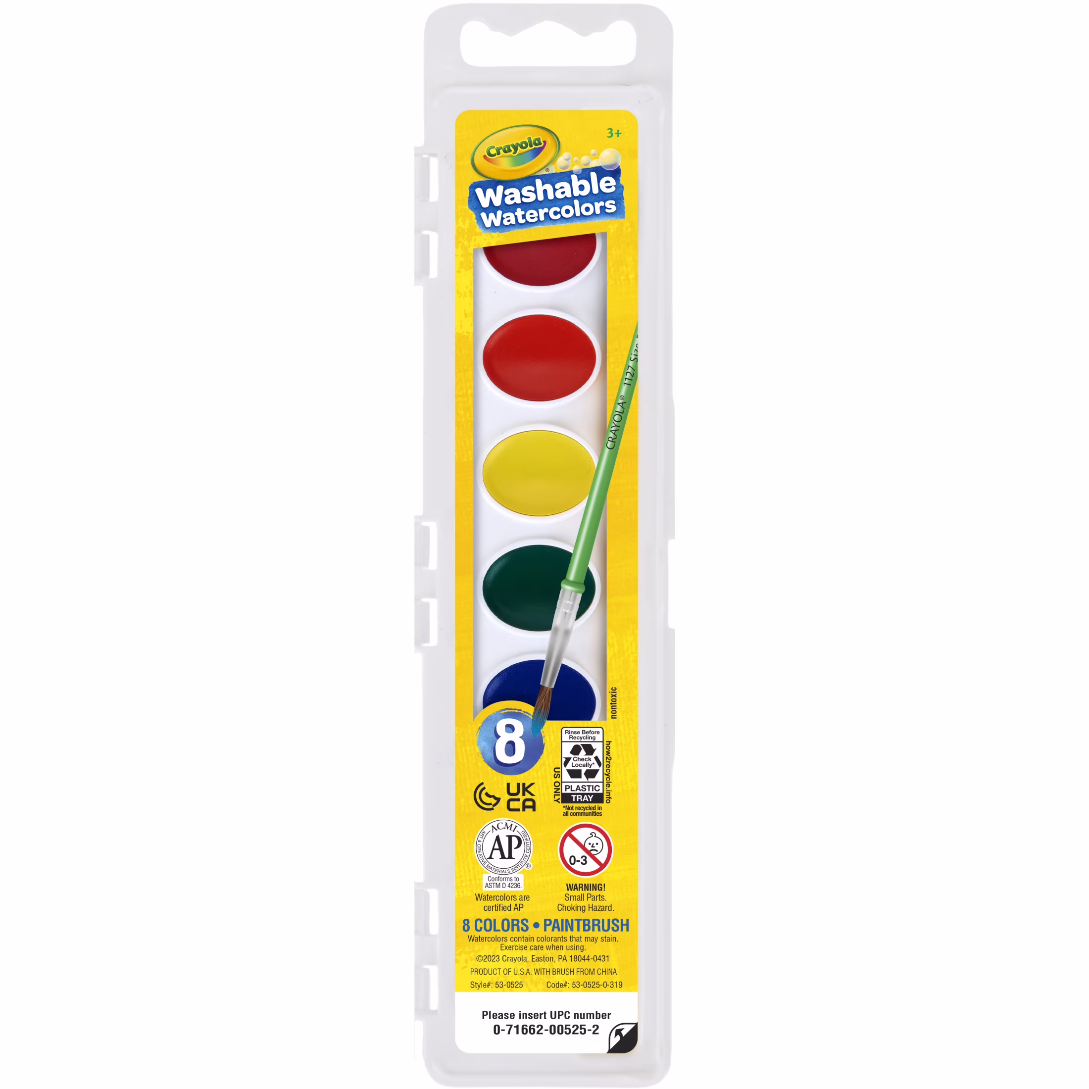 Crayola Washable Watercolor Set, 8-Colors, Back to School Supplies for Kids, Classroom Essentials for Teachers, 3+