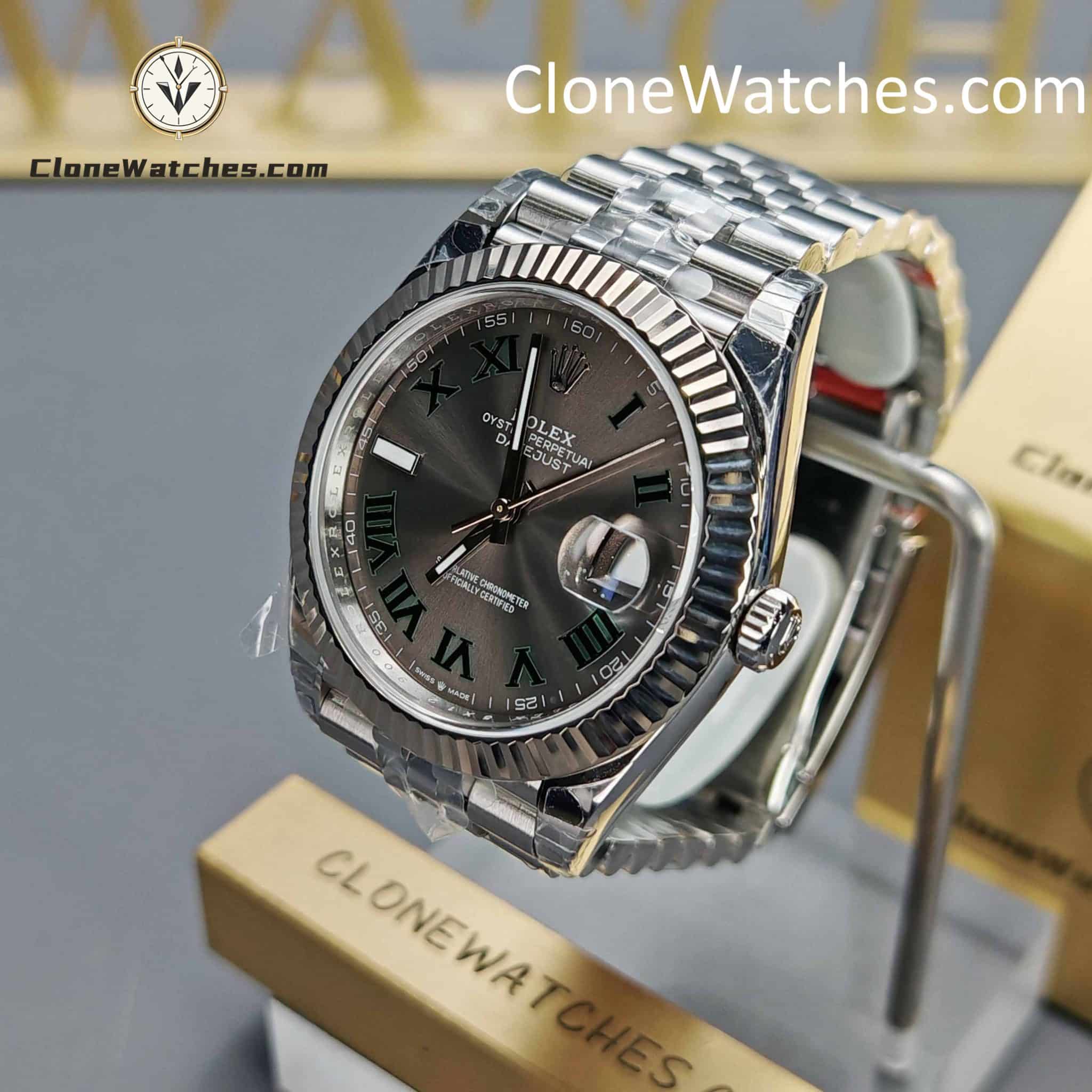 Rolex Super Clone Watches 1:1 DateJust Grey Roman Dial Jubilee 41MM M126334 3235 Movement