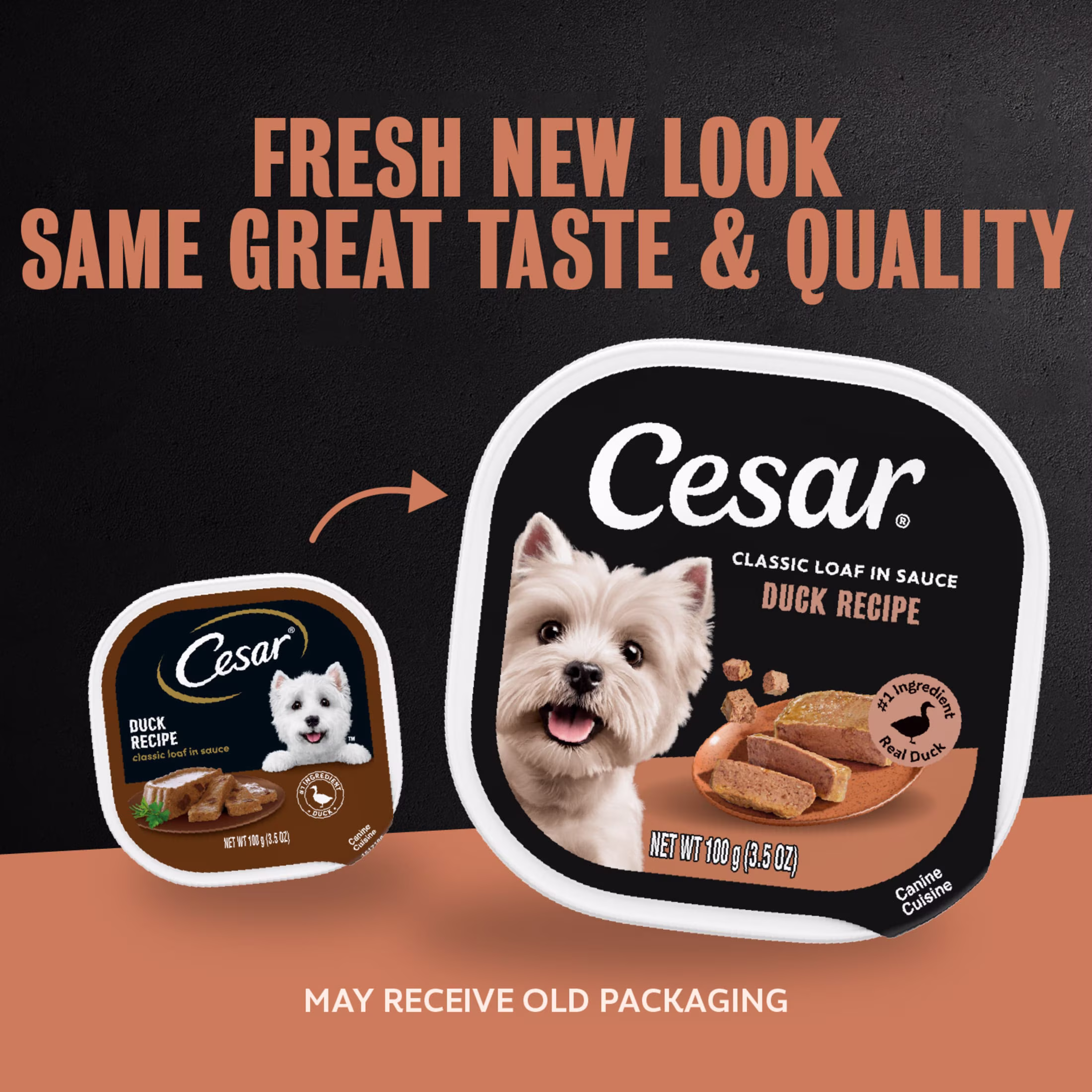 Cesar Classic Loaf in Sauce Wet Dog Food Duck Flavor, 3.5 oz. Easy Peel Tray