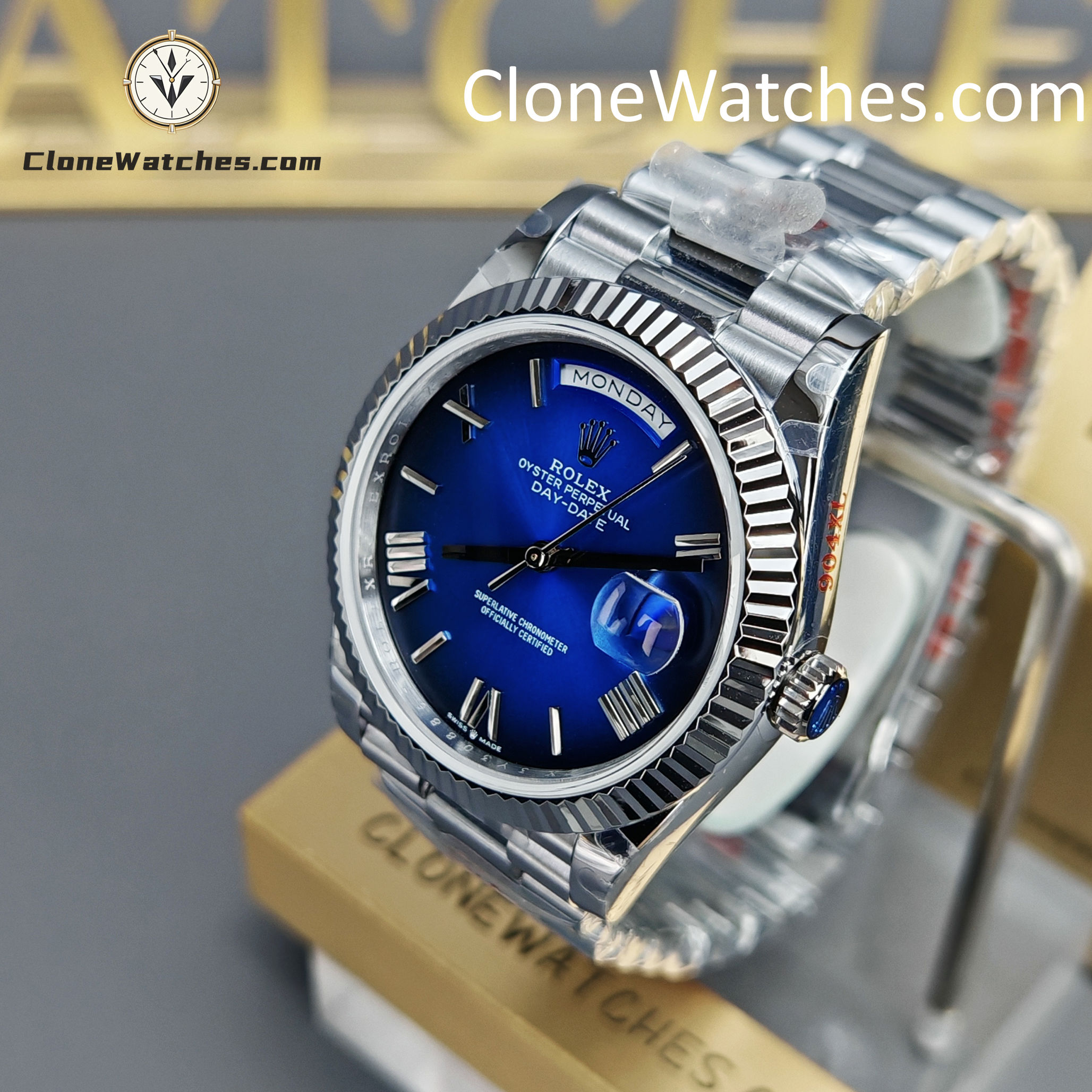 Rolex Super Clone Watches 1:1 Day Date Blue Dial 40mm m228239-0076 3255 Movement