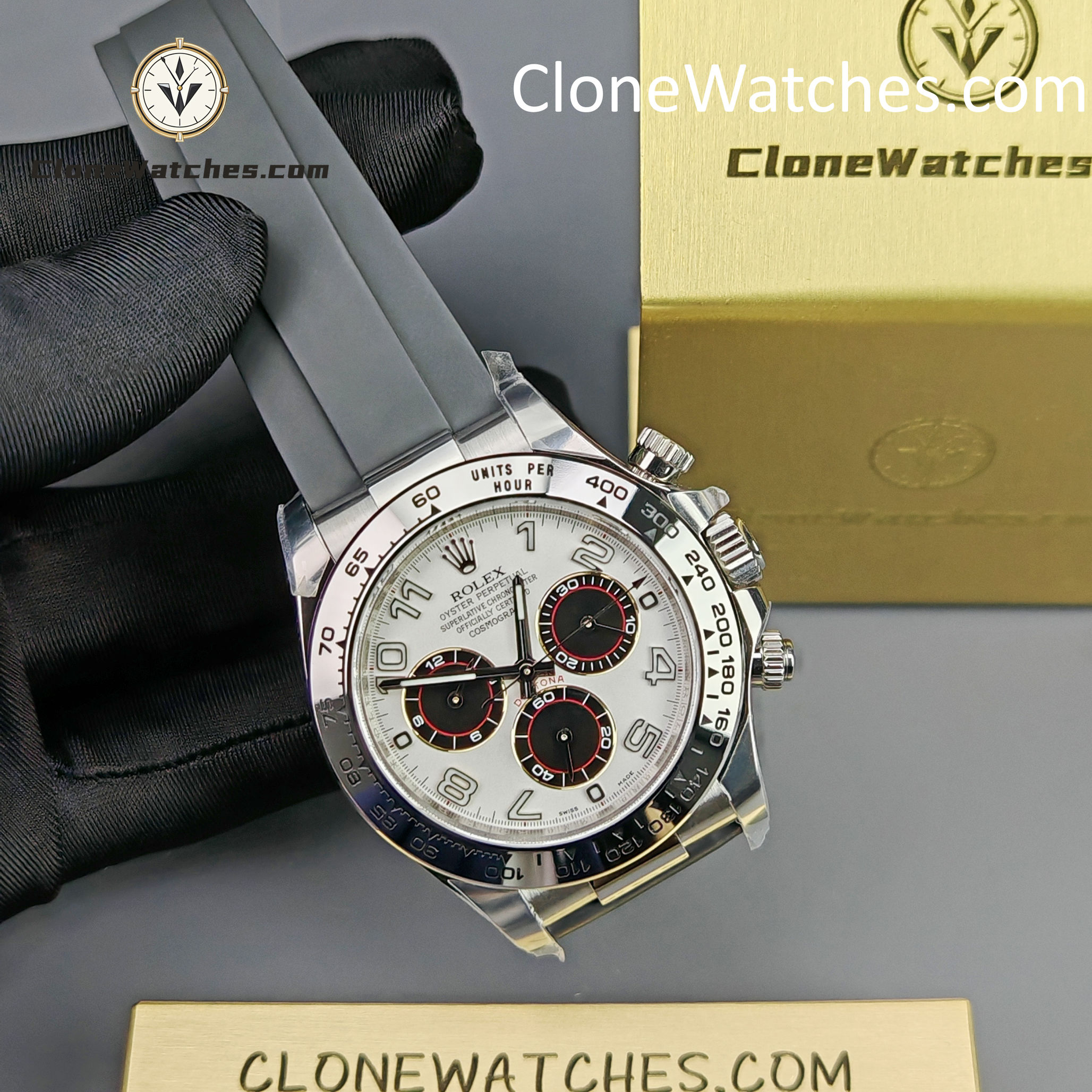 Rolex Super Clone Watches 1:1 Daytona Silver/Black Dial Rubber Strap M116519 4130 Movement