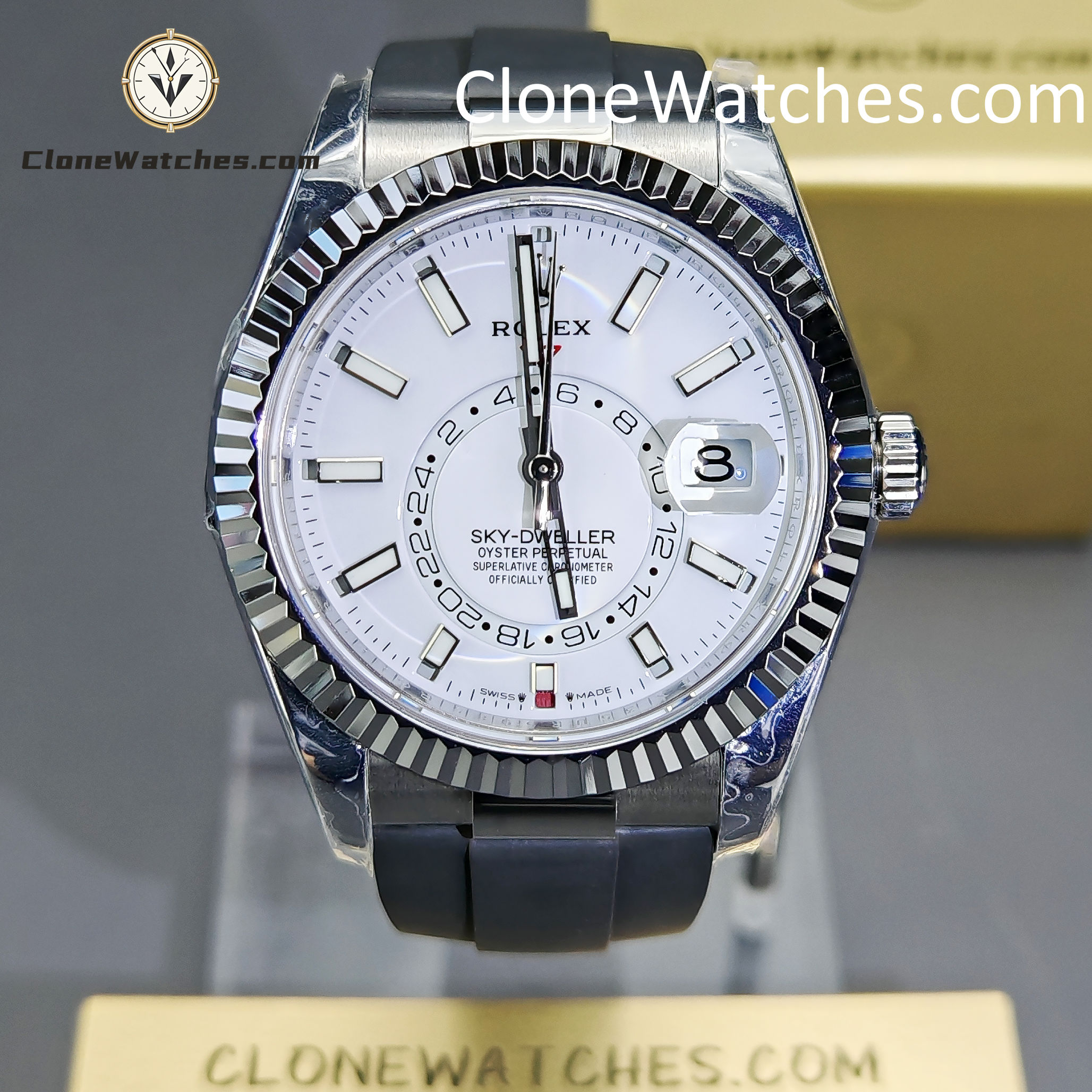 Rolex Super Clone Watch 1:1 Sky Dweller White Dial m336239-0003 42MM Rubber Strap