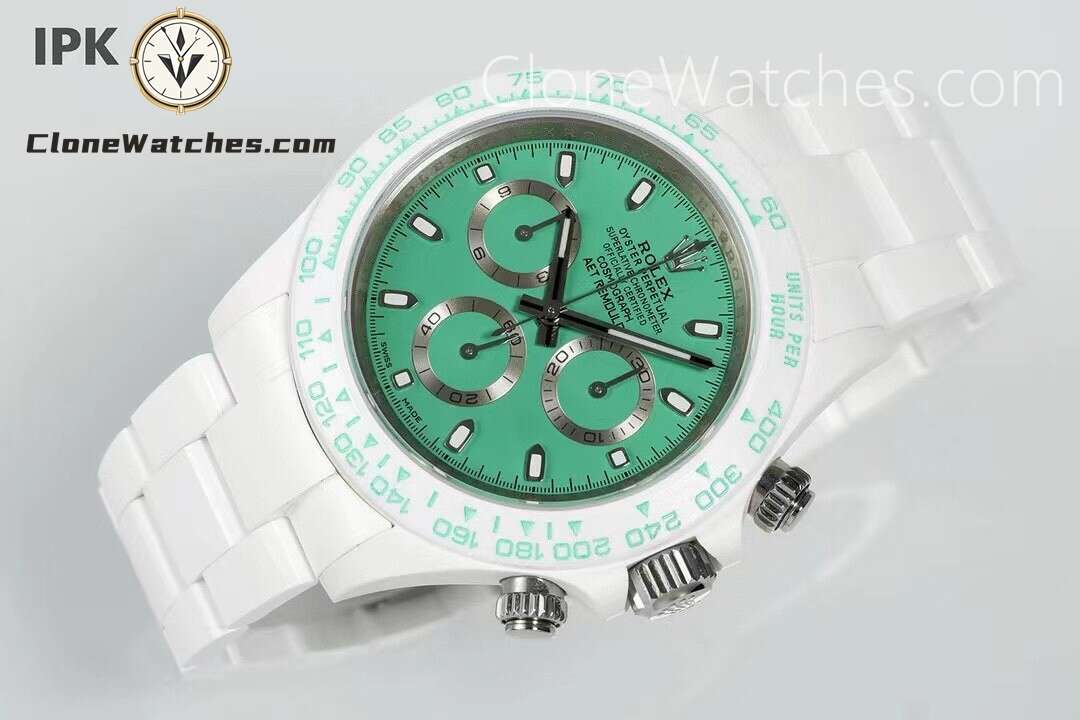Modified Super Clone Watches 1:1 AET Rolex Daytona Full ceramic Biscay Green White Ceramic 4130 Movement
