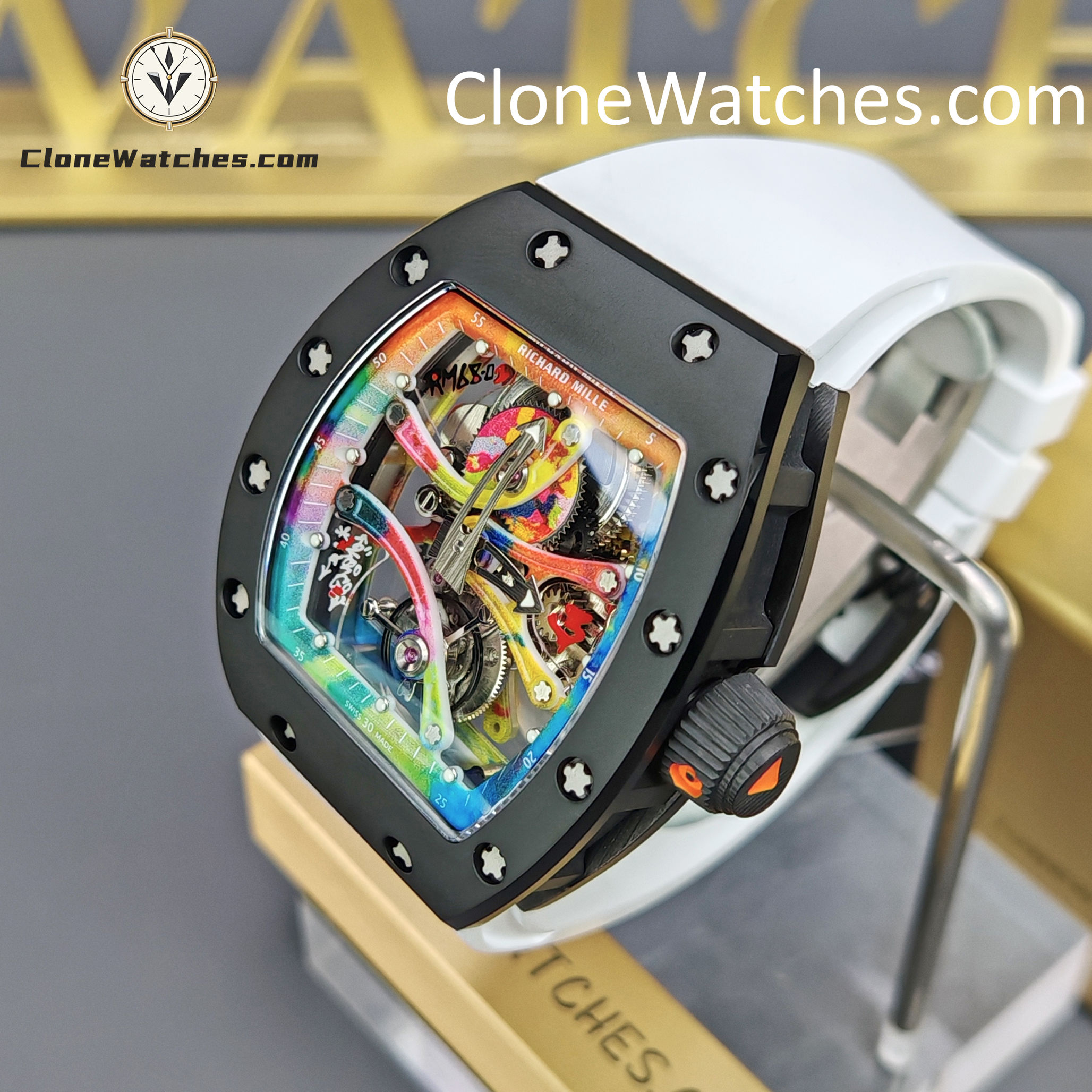 Richard Mille Super Clone Watches 1:1 RM 68 -01 Tourbillon Cyril Kongo White Strap