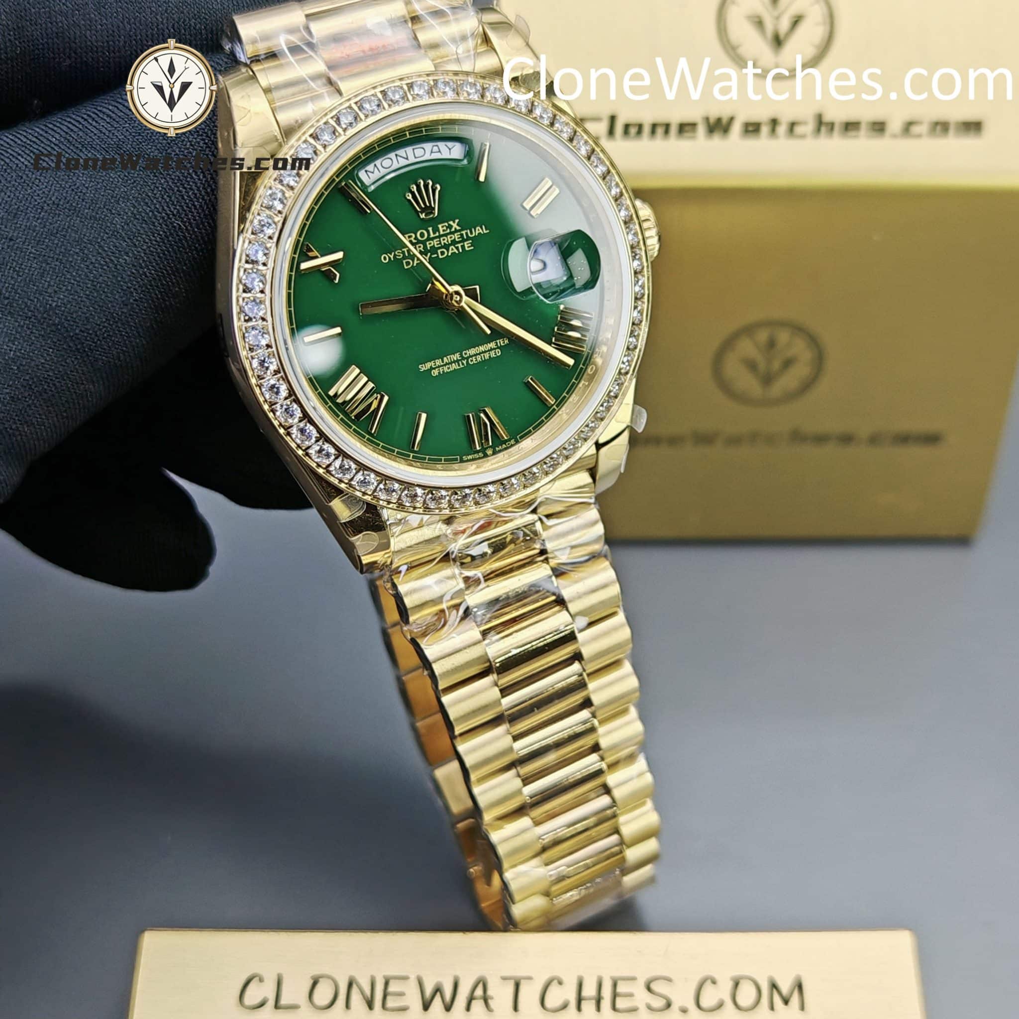 Rolex Super Clone Watches 1:1 Day Date Green Dial M228398tbr-0040 40mm 3255 Movement