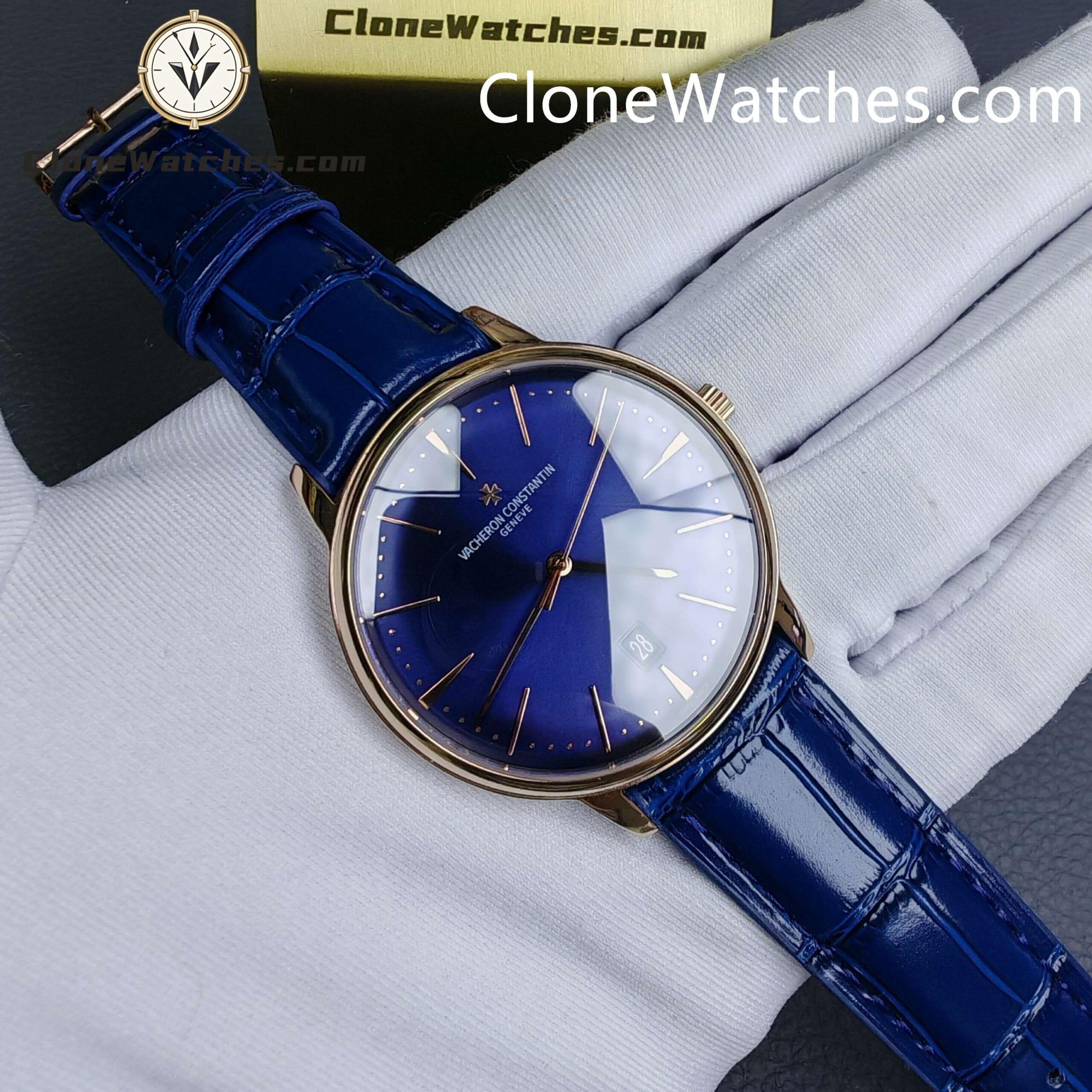 Vacheron Constantin Super Clone Watches 1:1 Patrimony Rose Gold 85180/000R-B515 Blue Dial