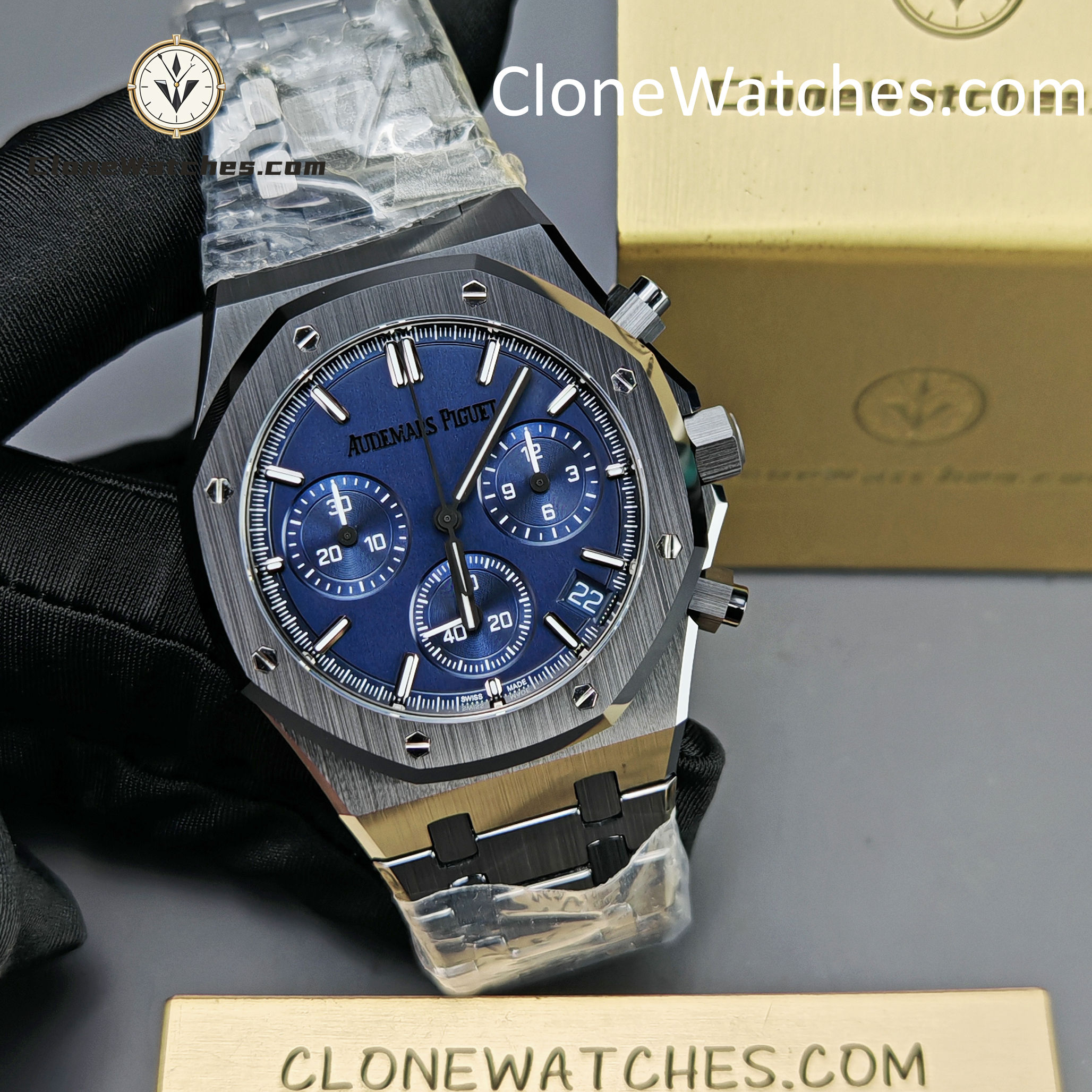 Audemars Piguet Super Clone Watches 1:1 Royal Oak Black Ceramic Blue Dial 26240CE Selfwinding Chronograph