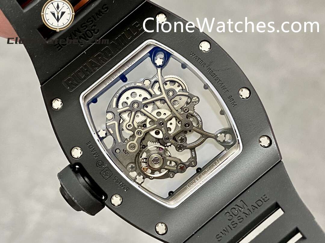 Richard Mille Super Clone Watches 1:1 RM 055 Ceramics Tourbillon Black Strap