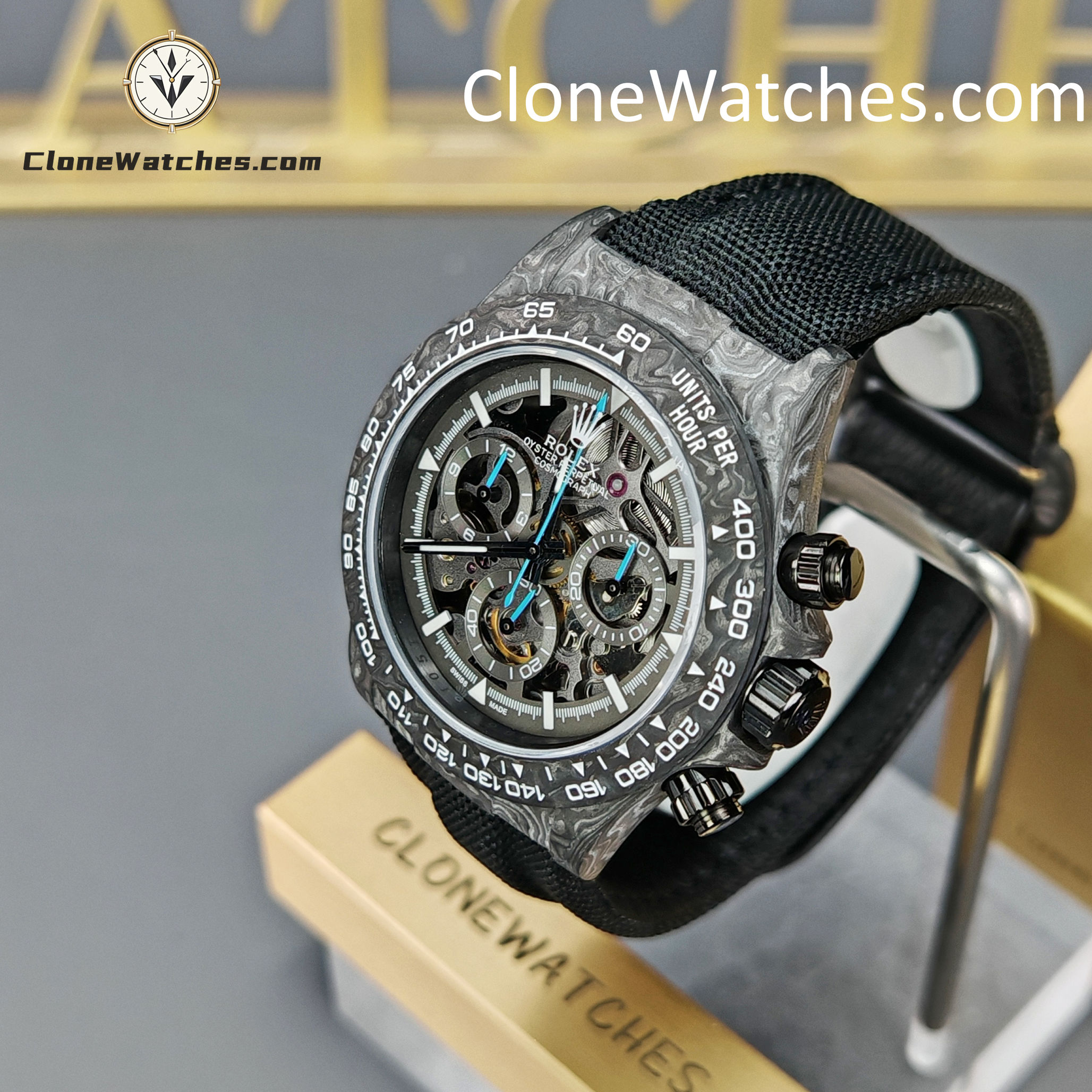 Rolex Super Clone Watches 1:1 Skeleton Daytona Carbon NTPT DIW 4130 Movement