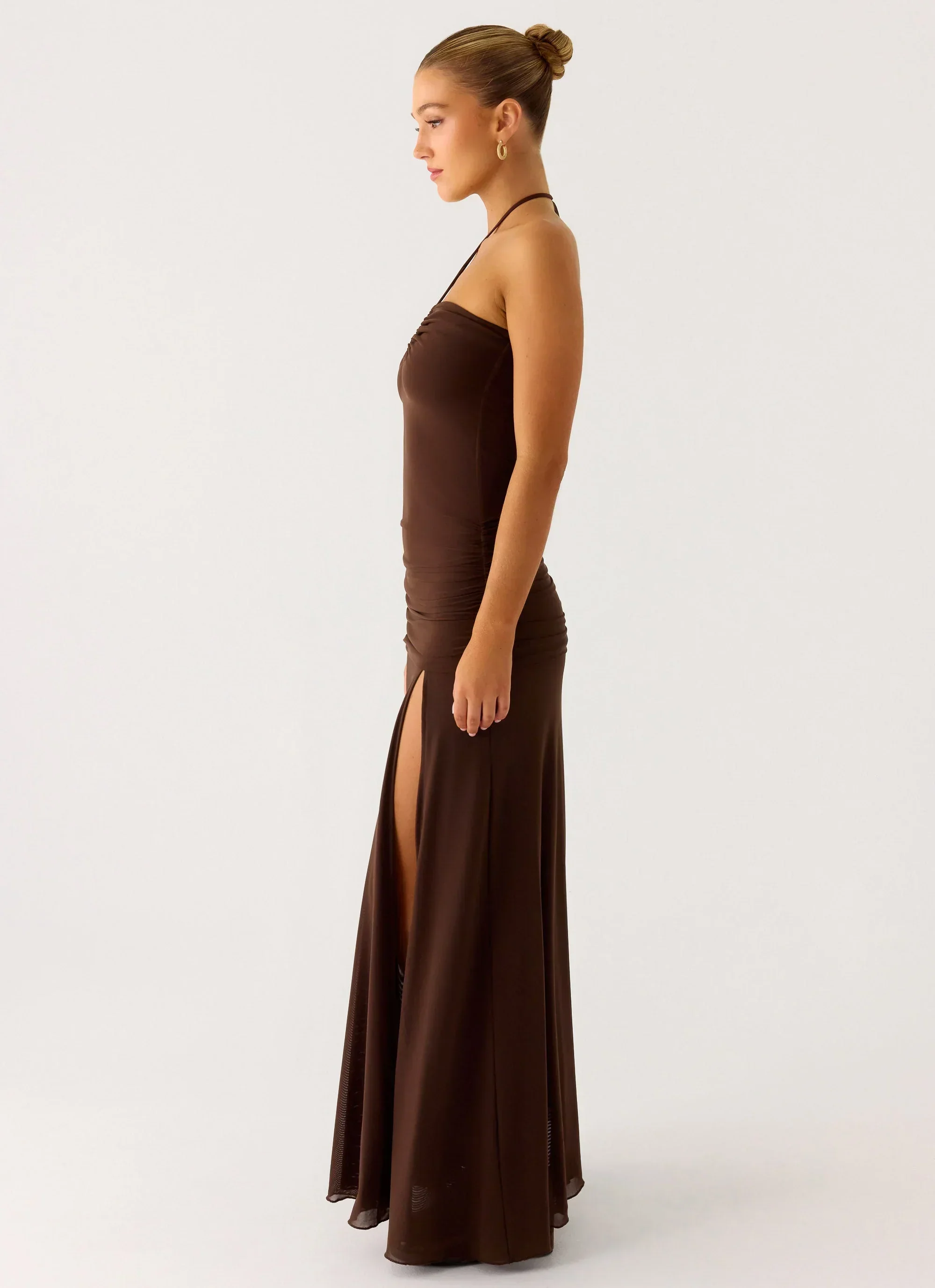 Callie Ruched Maxi Dress - Chocolate