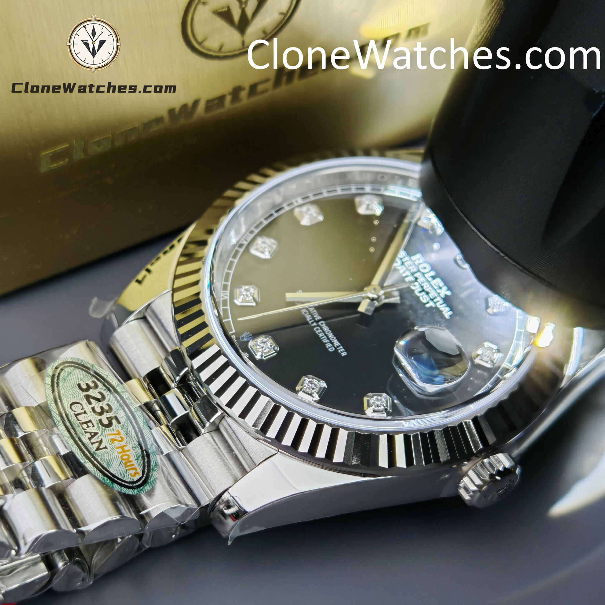 Rolex Super Clone Watches 1:1 DateJust Black Diamond Dial Jubilee 41MM m126334-0012 3235 Movement
