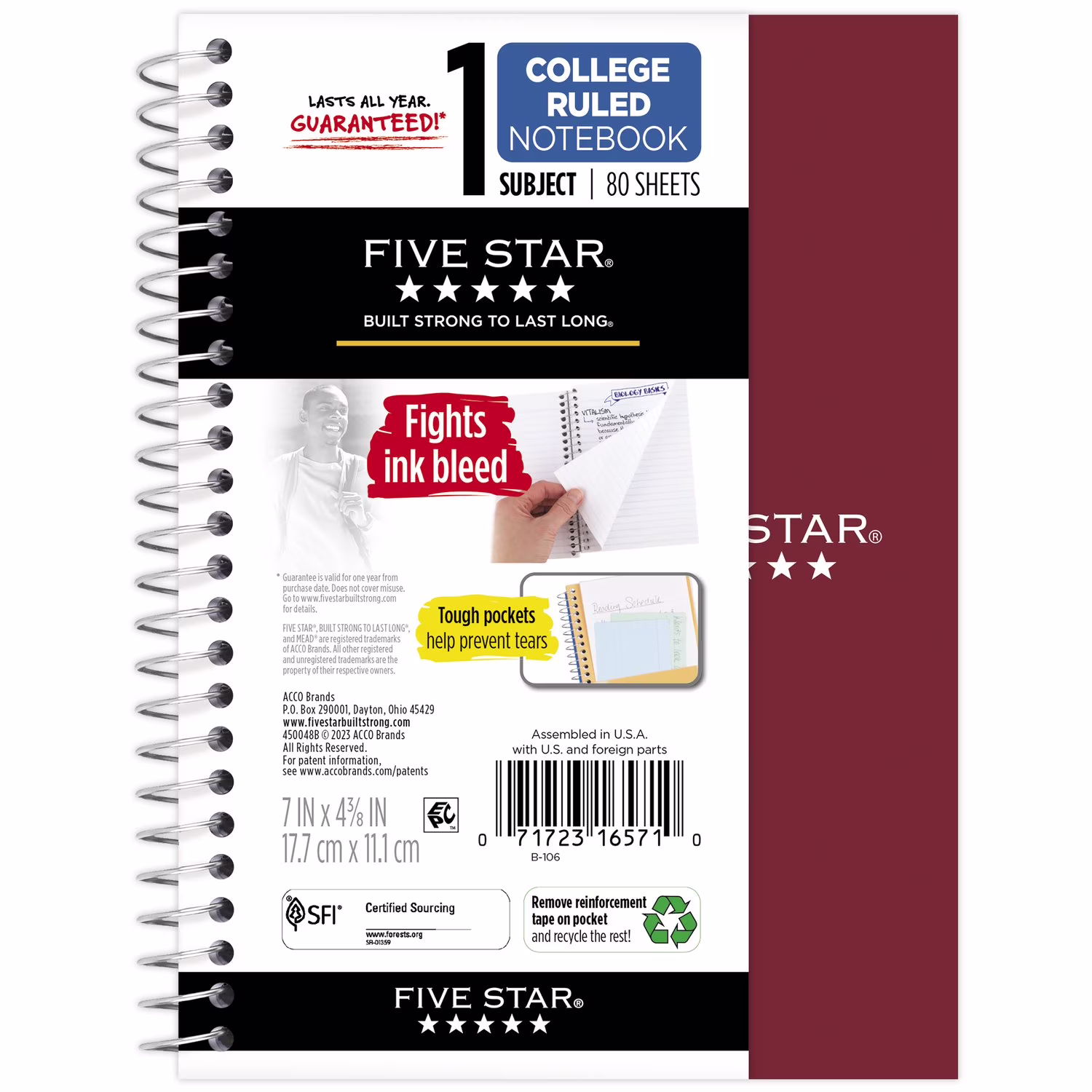 Five Star Personal College Ruled Notebook, 4.5