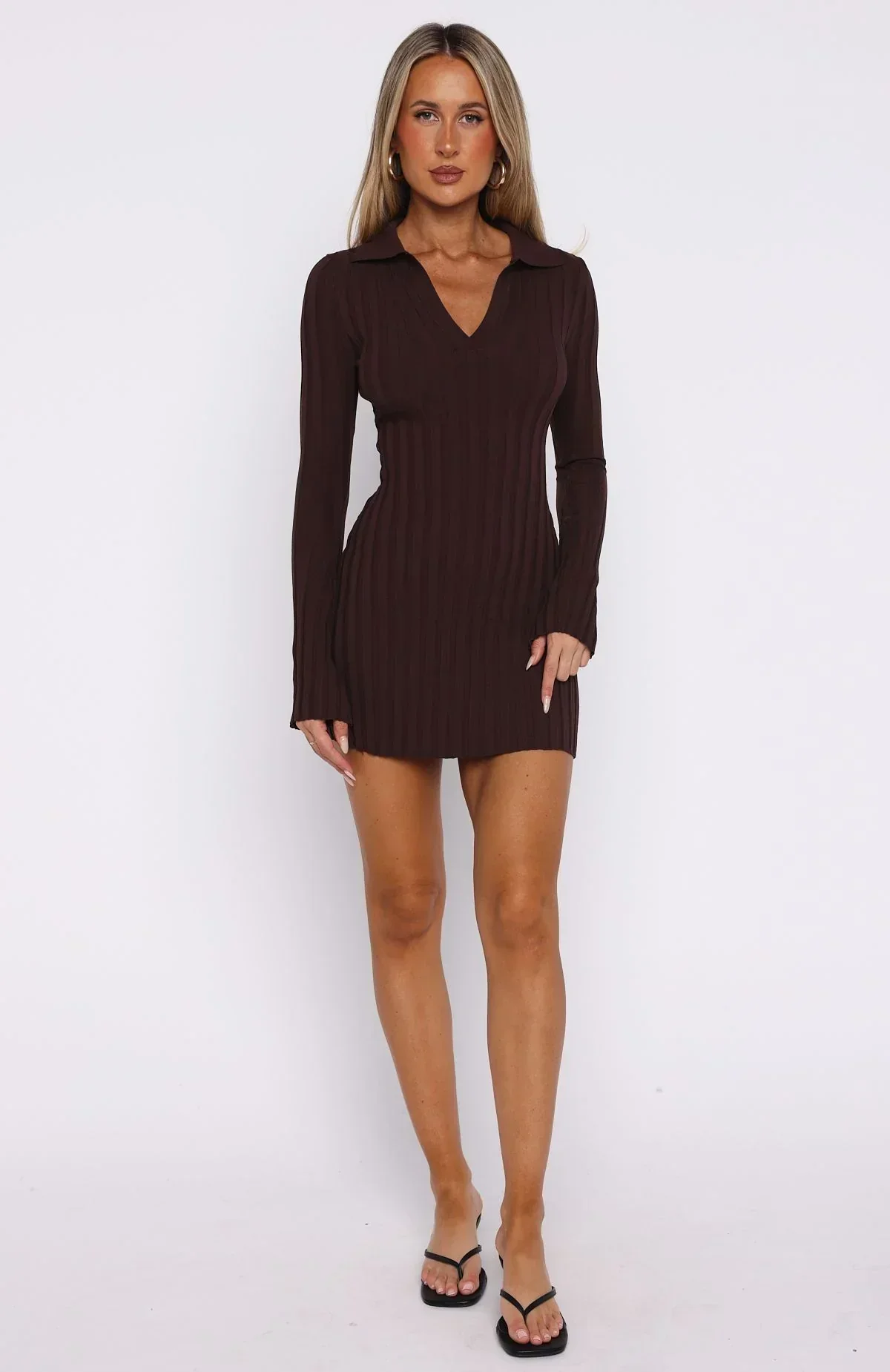 From Now On Long Sleeve Mini Dress Chocolate