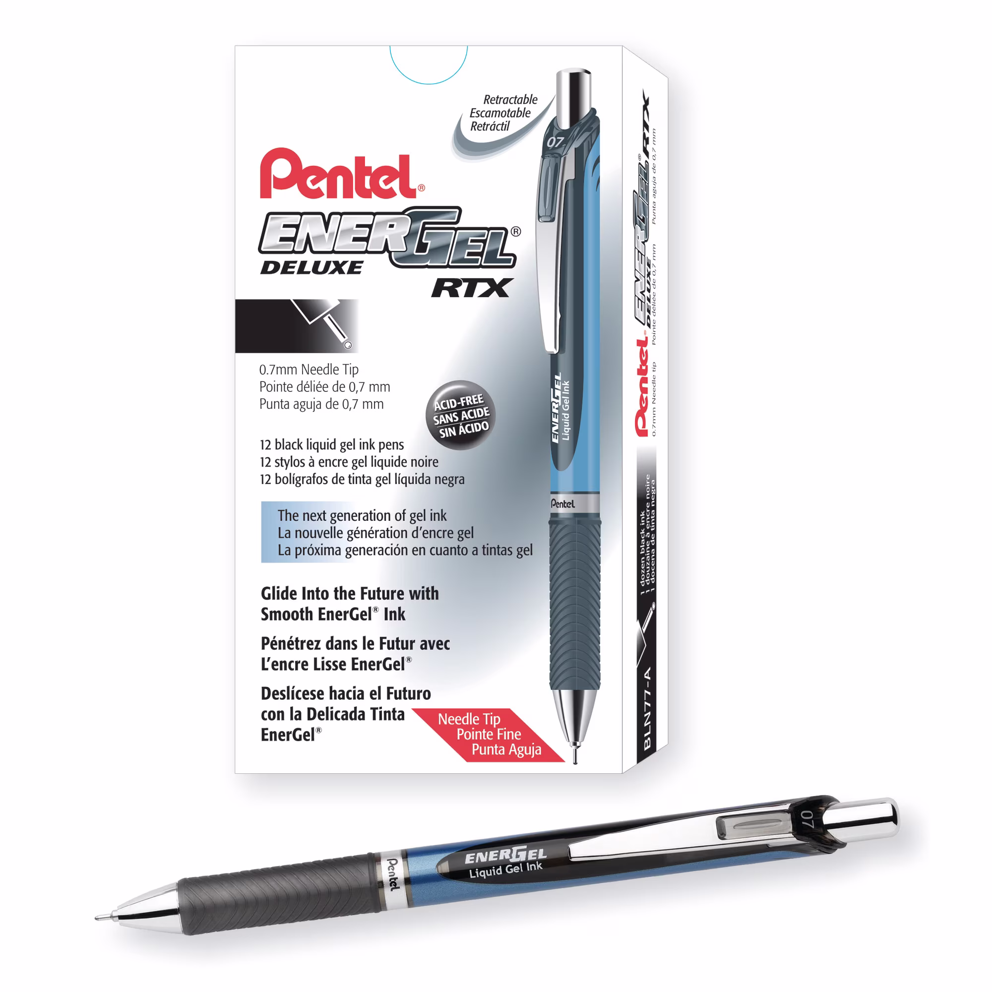 Pentel EnerGel RTX Retractable Gel Ink Pen, (0.7mm) Needle Tip, Medium Point, Black Ink, One Each