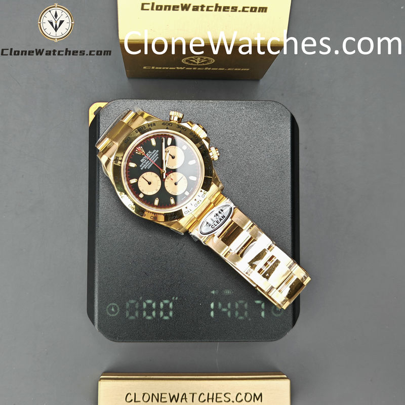 Rolex Super Clone Watches 1:1 Daytona 18K Gold Black Dial M116508-0009 4130 Movement
