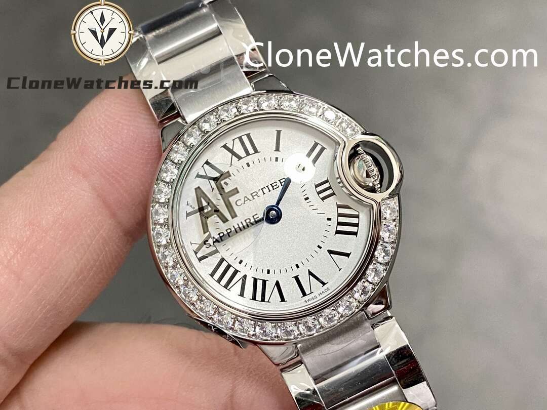Cartier Super Clone Watches 1:1 Ballon Bleu de W4BB0015 White Dial Diamond Bezel 28mm
