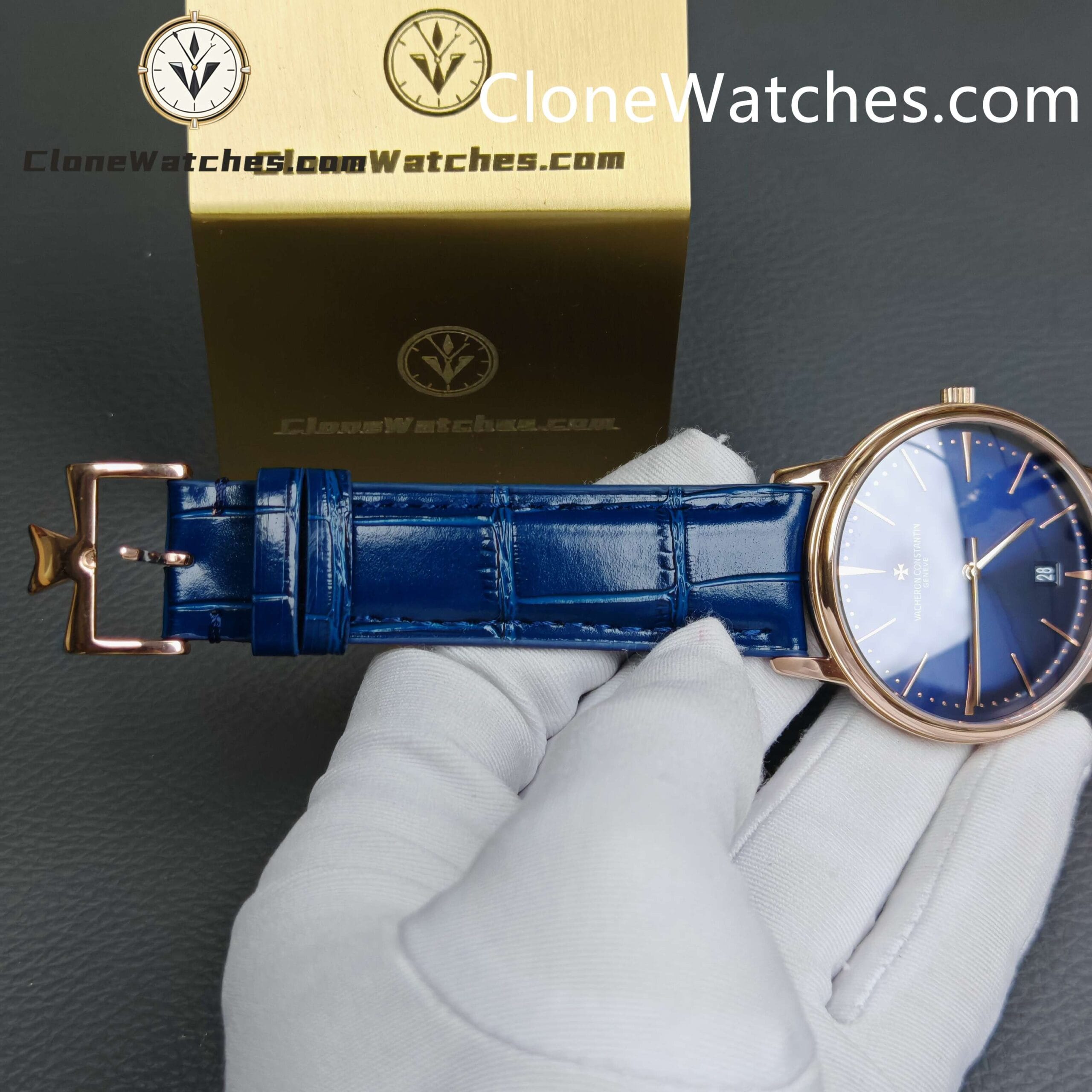 Vacheron Constantin Super Clone Watches 1:1 Patrimony Rose Gold 85180/000R-B515 Blue Dial