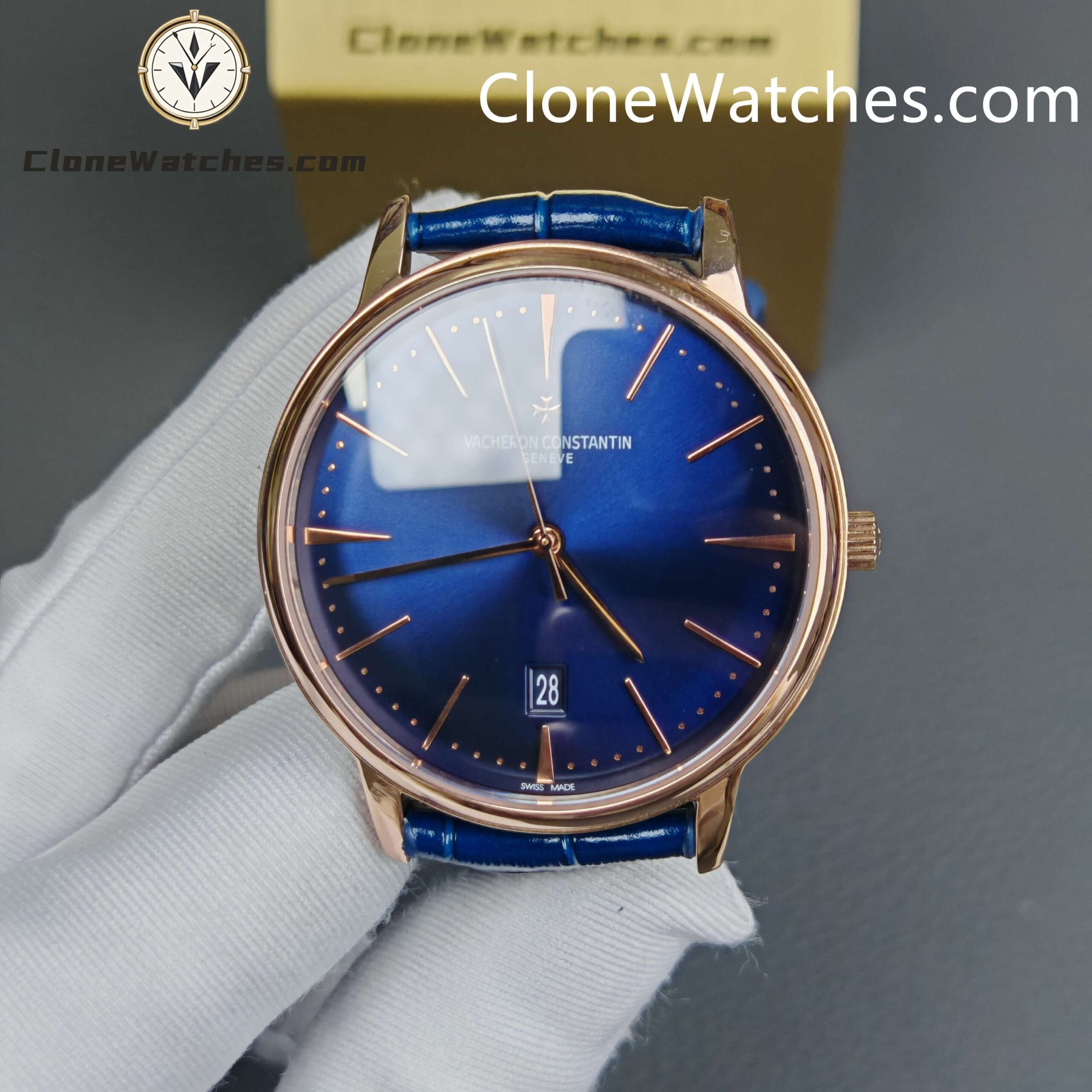 Vacheron Constantin Super Clone Watches 1:1 Patrimony Rose Gold 85180/000R-B515 Blue Dial