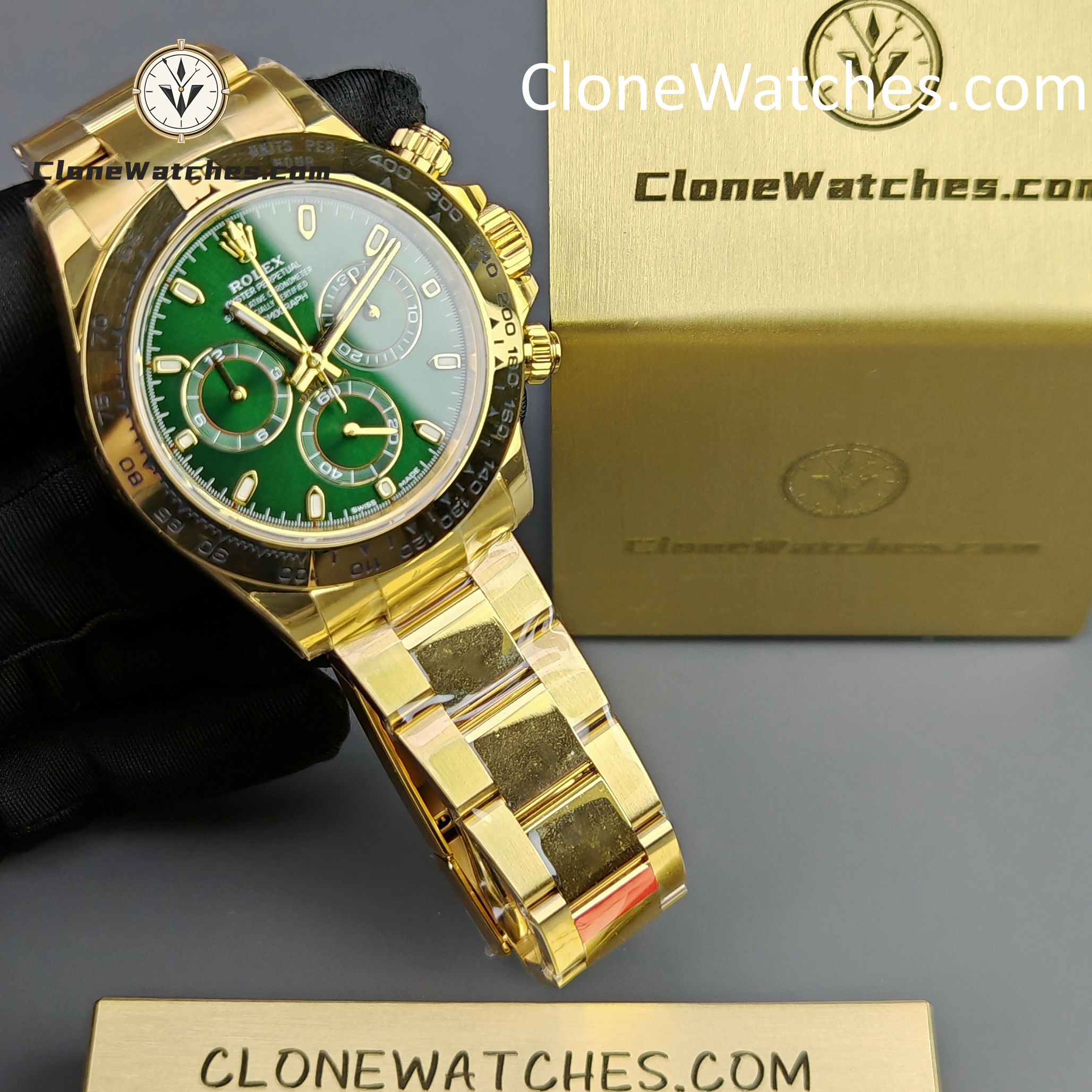 Rolex Super Clone Watches 1:1 Daytona 18K Gold Green Dial M116508-0013 4130 Movement