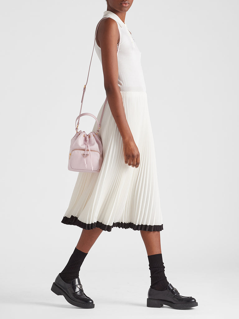 Prada Duet Re-Nylon Bucket Shoulder Bag in Alabaster Pink