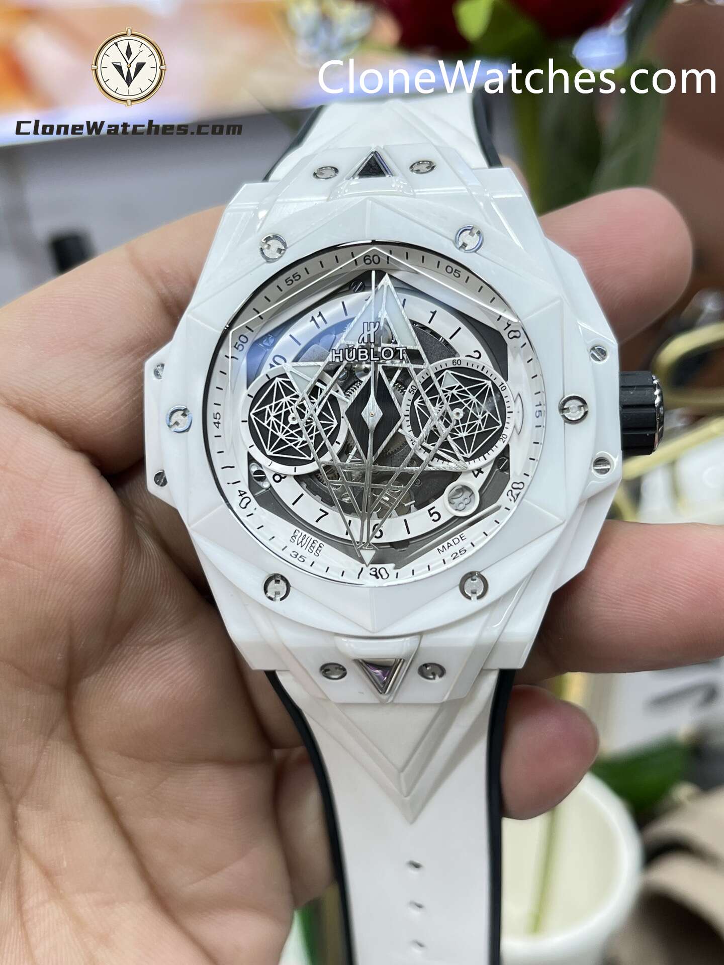 Hublot Super Clone Watches 1:1 Big Bang Unico Sang Bleu II White Ceramic 45MM 418.HX.2001.RX.MXM21